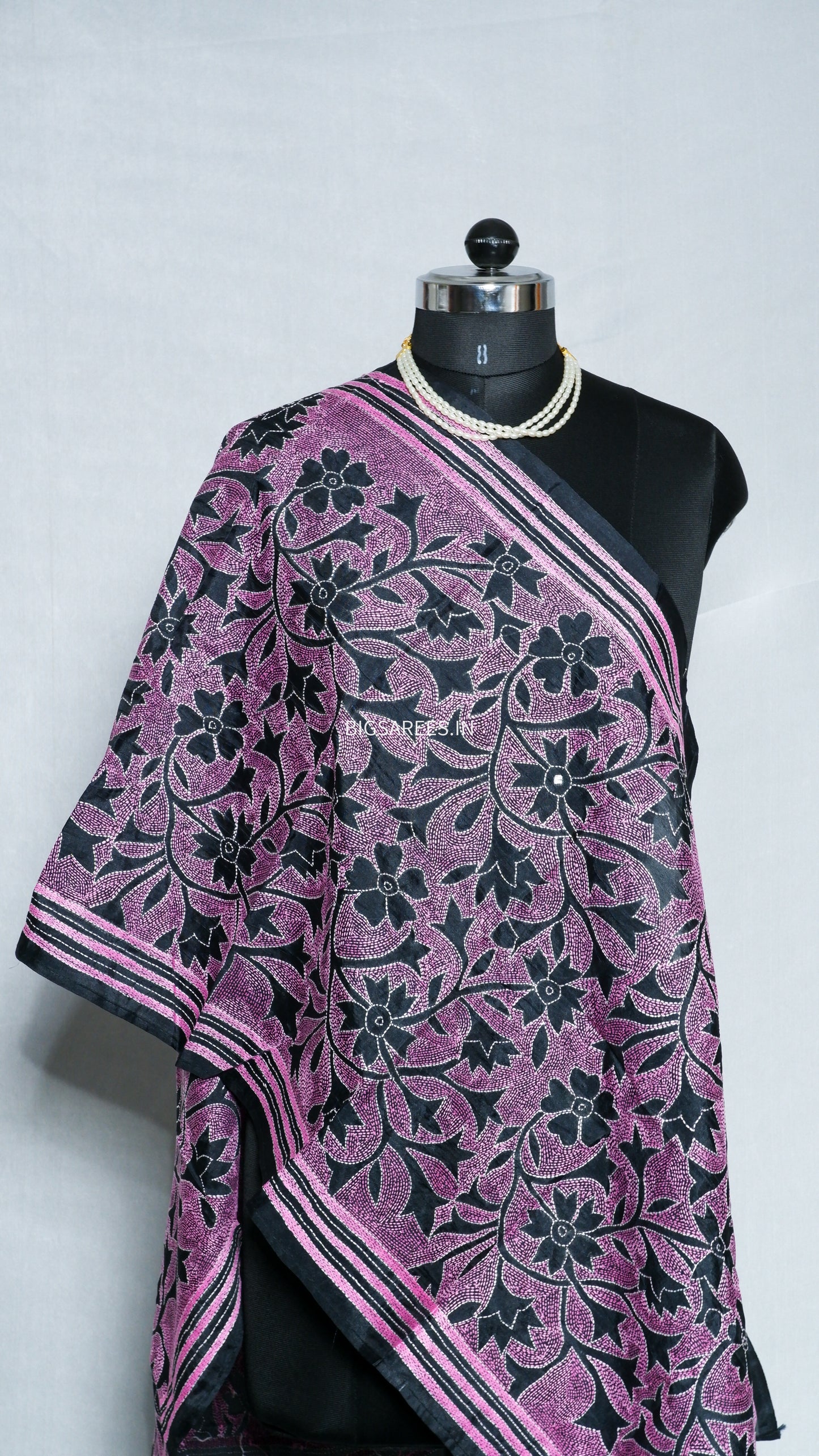 Kantha Art Silk Stole| Black |22"|