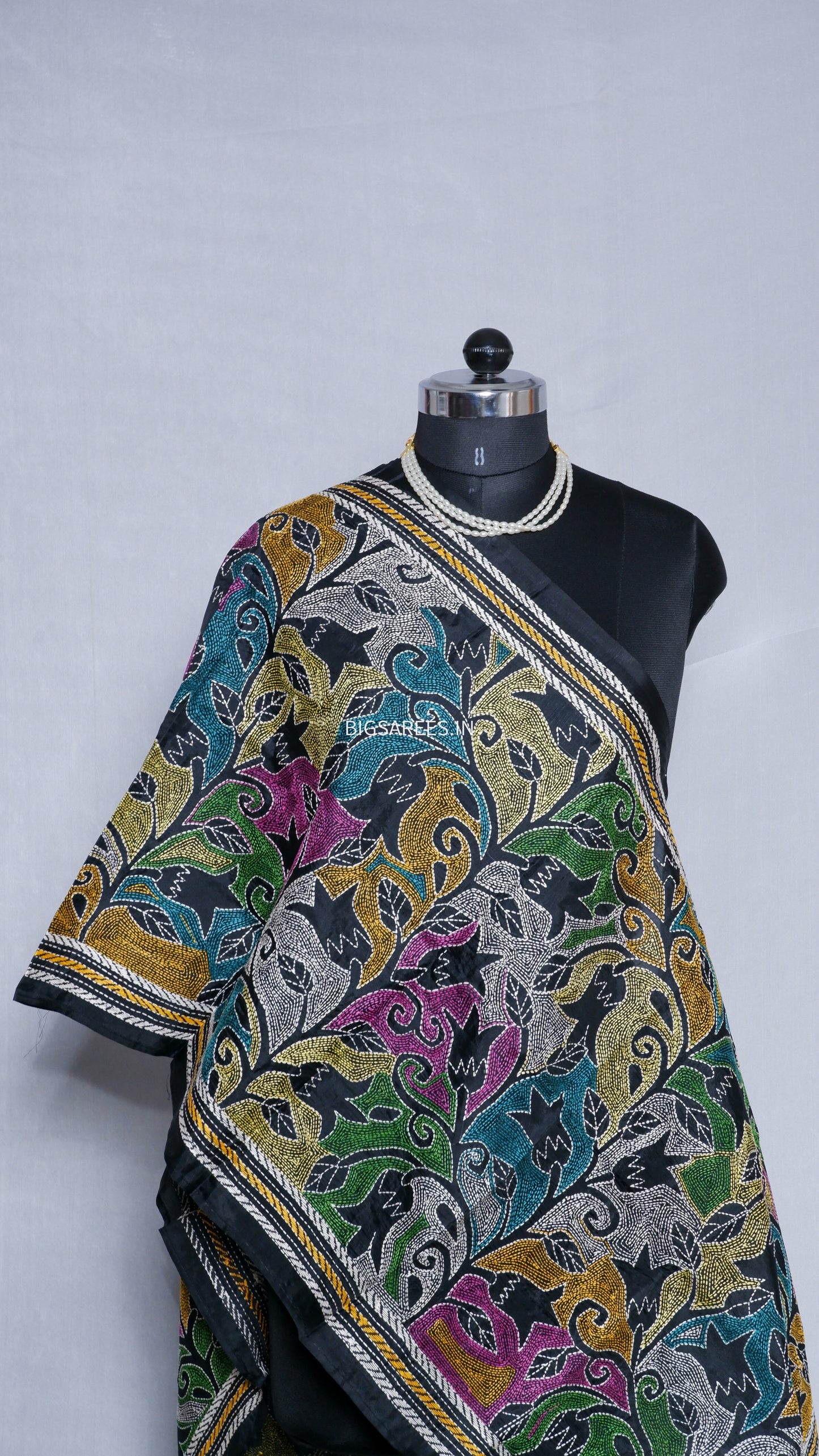 Kantha Art Silk Stole | Black | 22" |