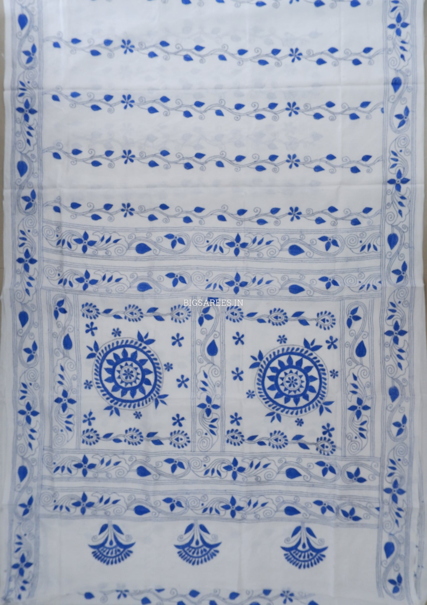 Kantha - Stitch Hand Embroidered Saree | Blended Bangalore Silk / Art Silk | White