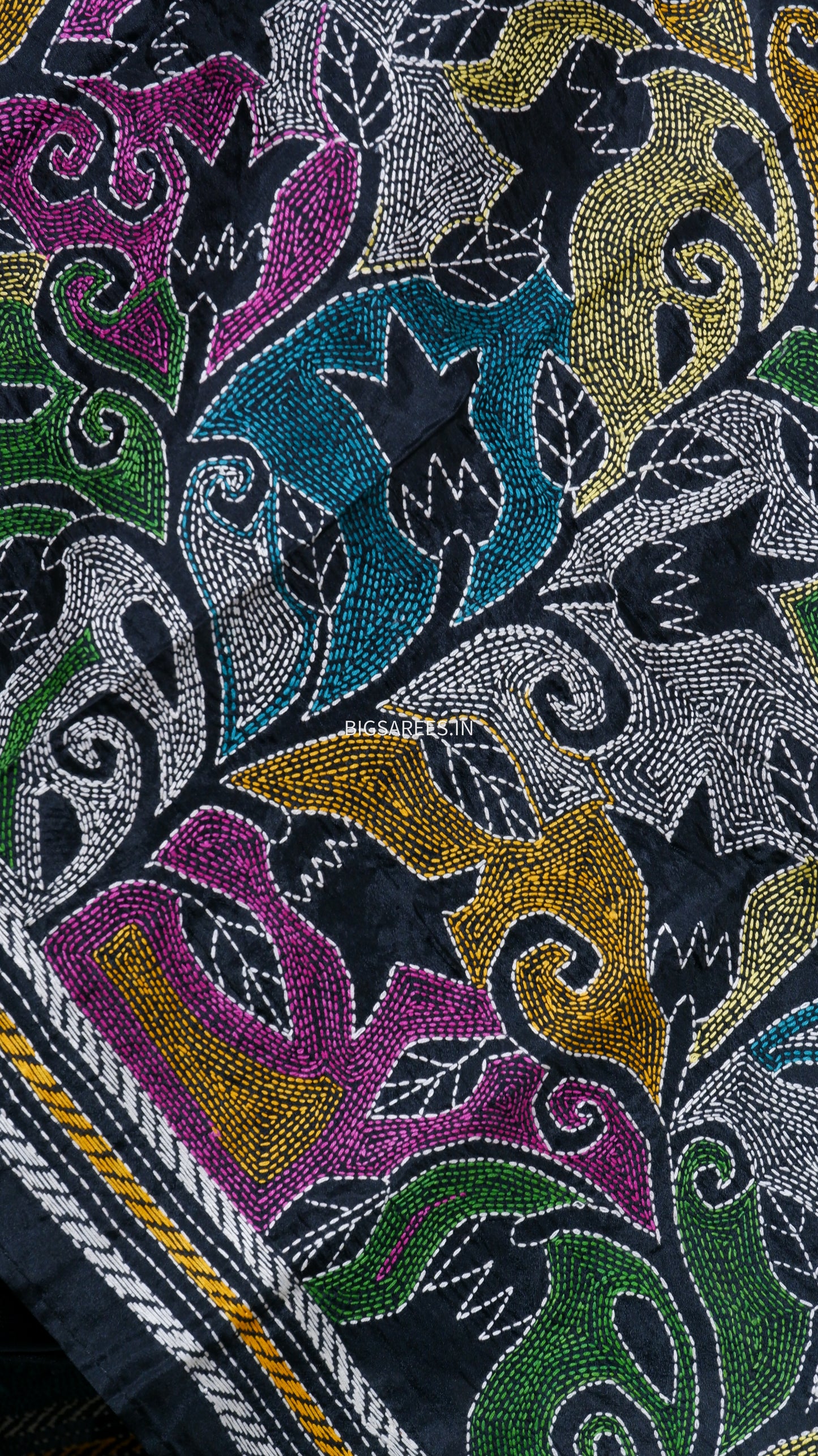 Kantha Art Silk Stole | Black | 22" |