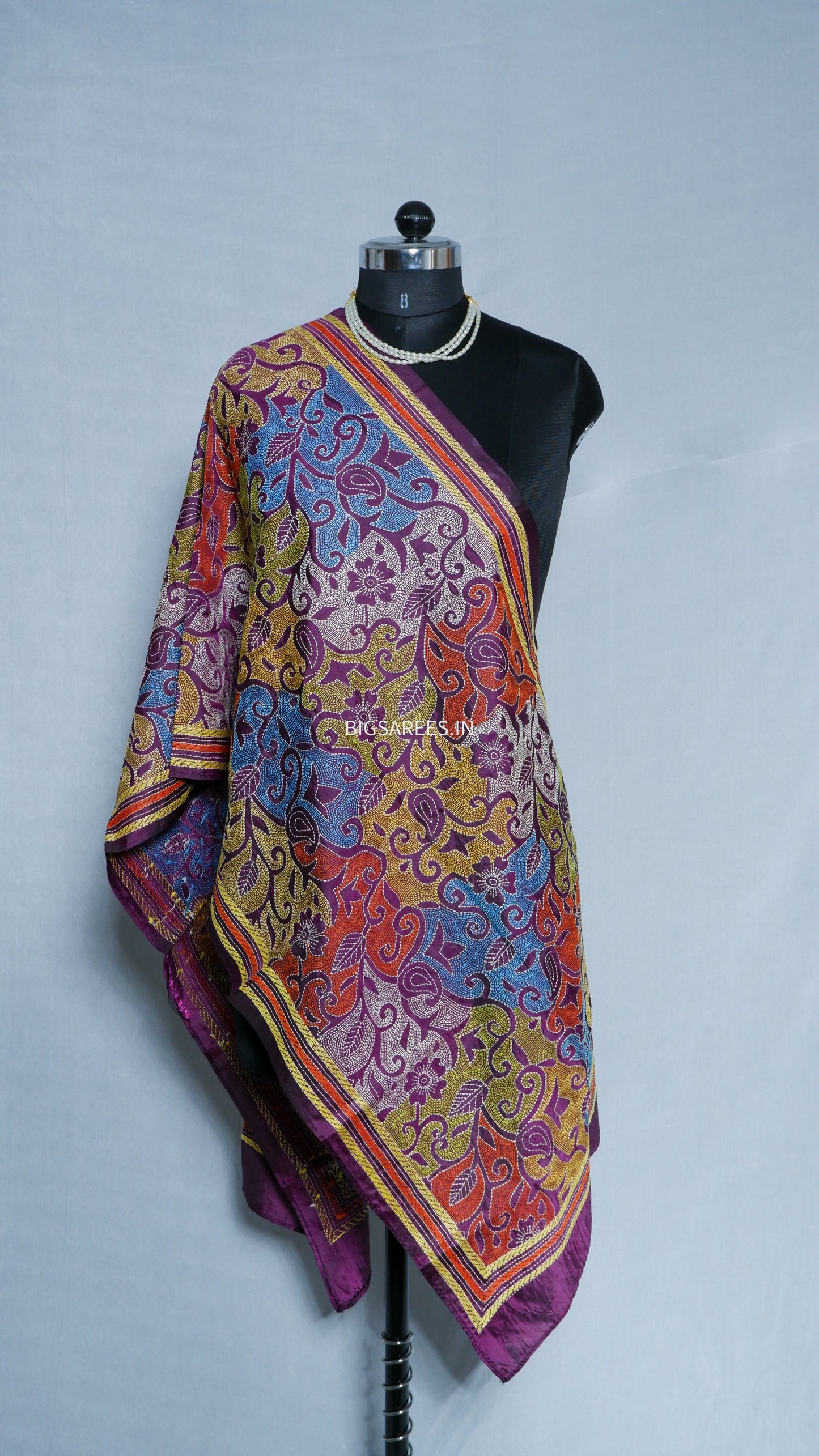 Kantha Art Silk Stole | Purple | 22" |