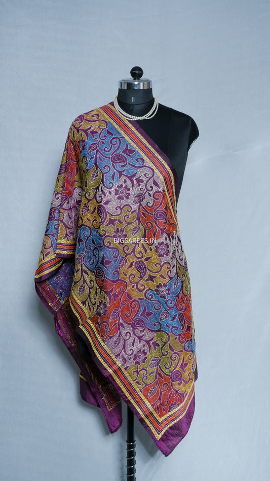 Kantha Art Silk Stole | Purple | 22" |
