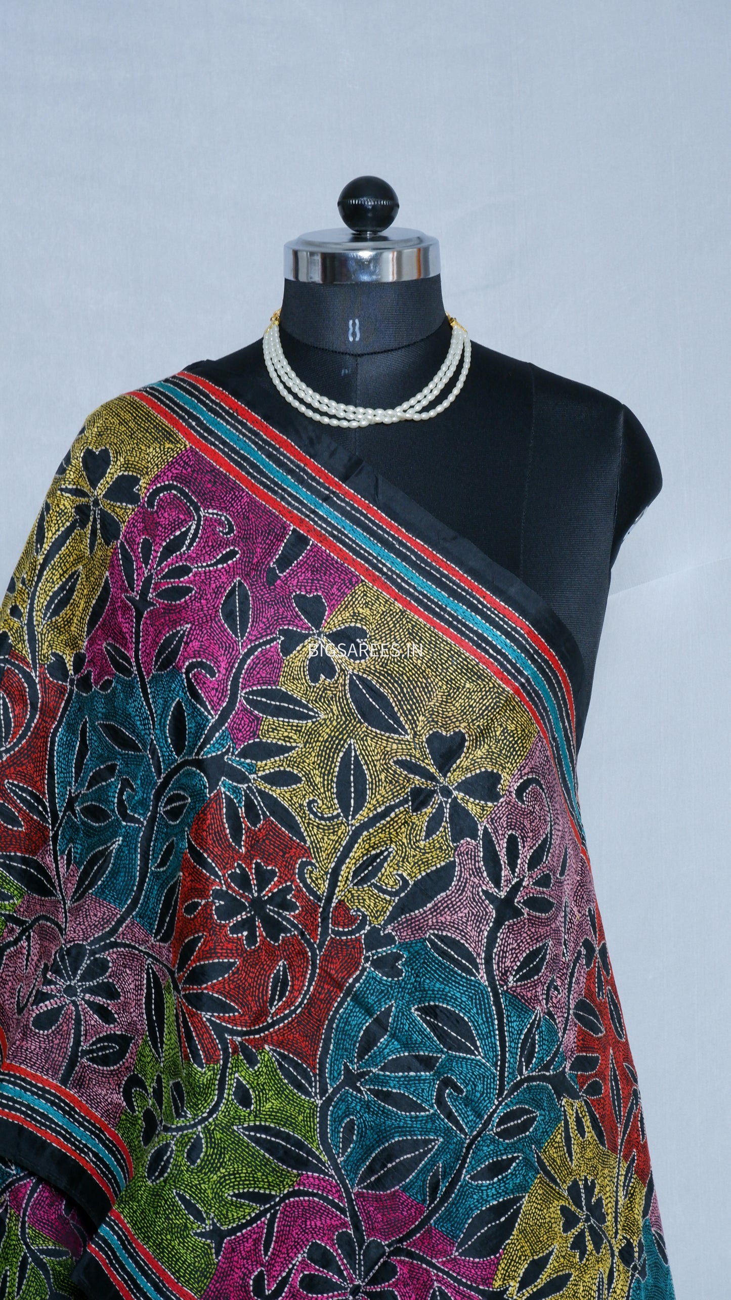 Kantha Art Silk Stole | Black | 22" |