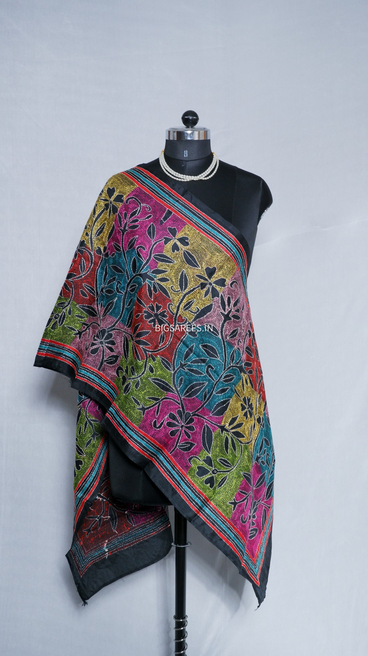 Kantha Art Silk Stole | Black | 22" |