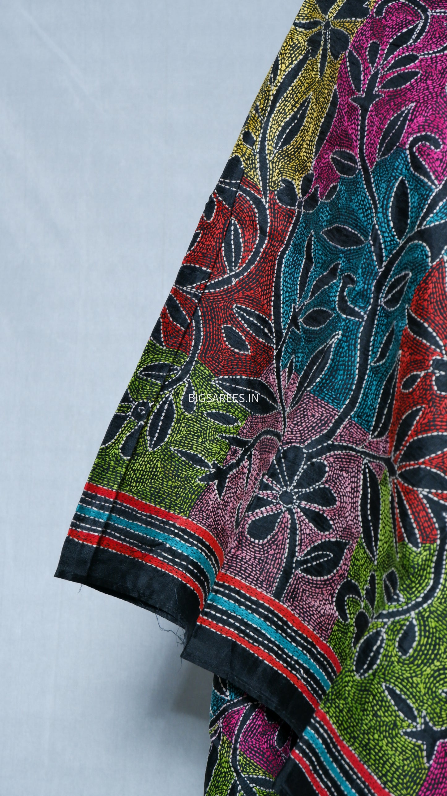 Kantha Art Silk Stole | Black | 22" |