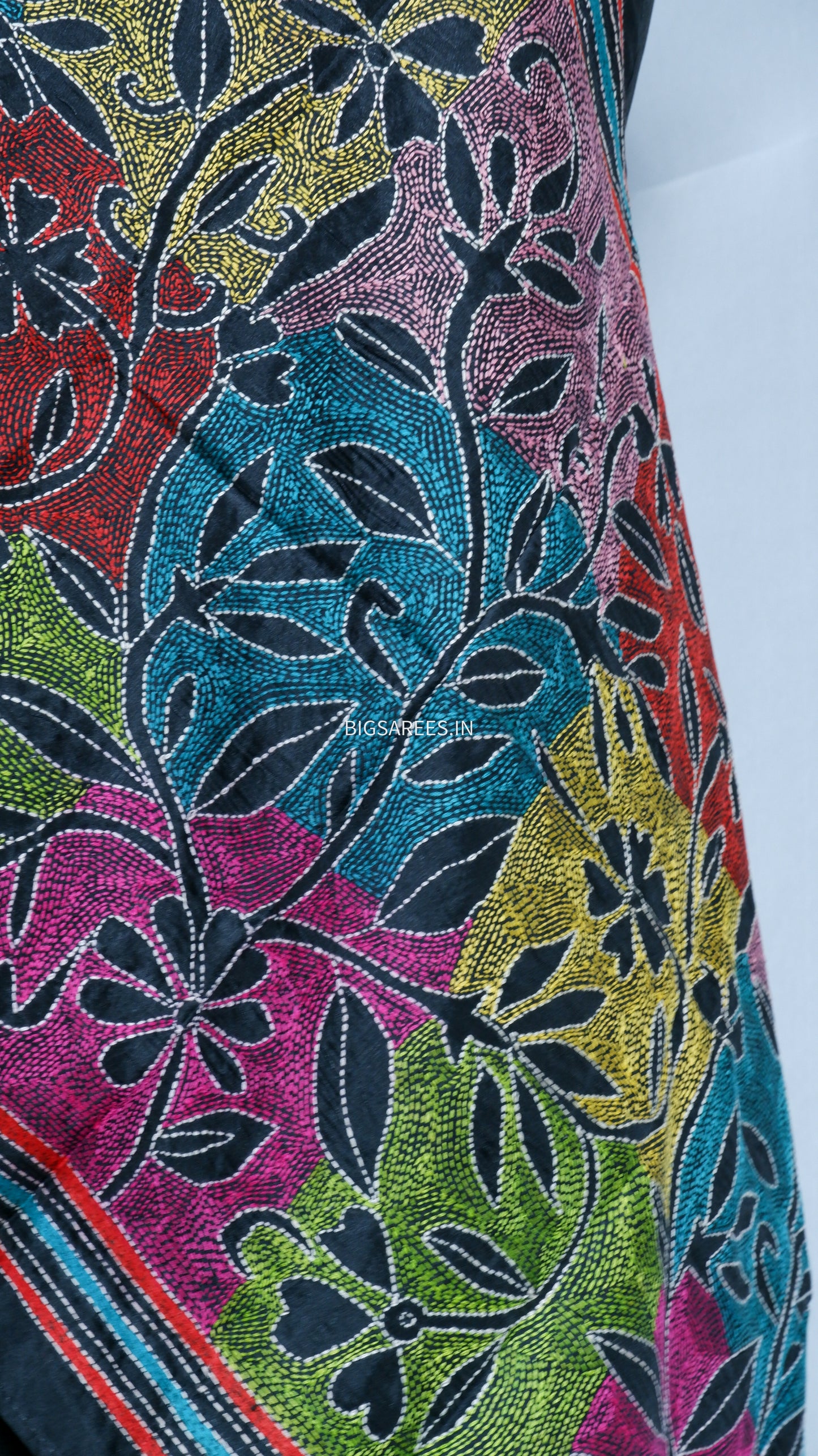 Kantha Art Silk Stole | Black | 22" |