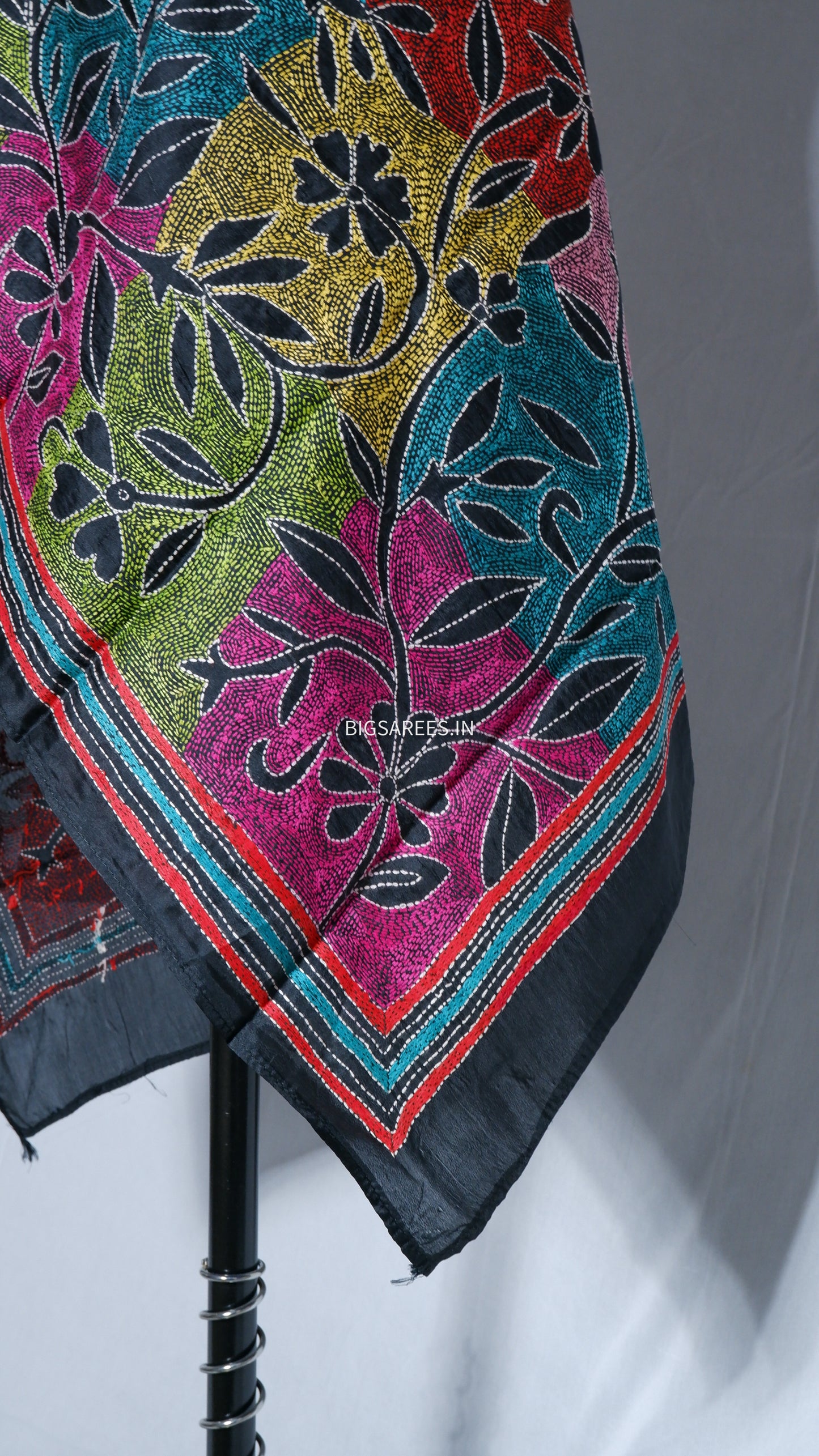 Kantha Art Silk Stole | Black | 22" |