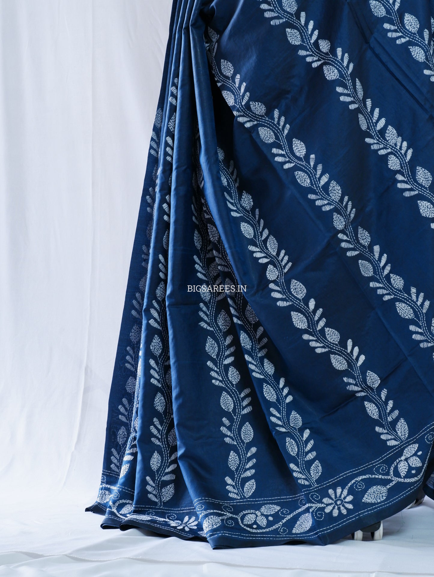 Kantha Stitch Hand Embroidered Saree | Blended Bangalore Silk / Art Silk | Blue