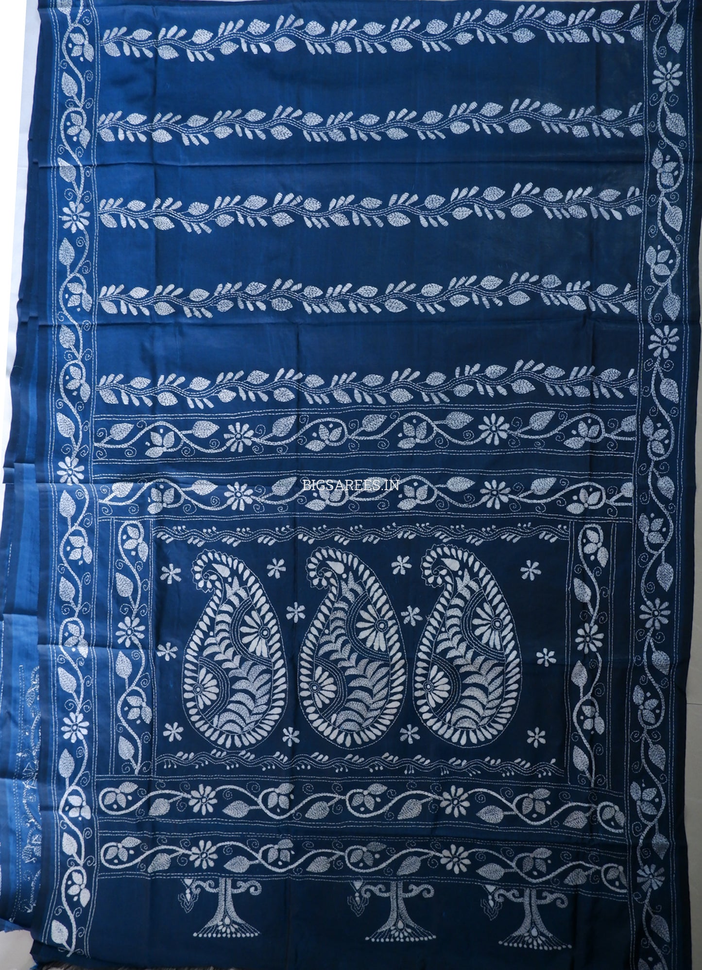 Kantha Stitch Hand Embroidered Saree | Blended Bangalore Silk / Art Silk | Blue