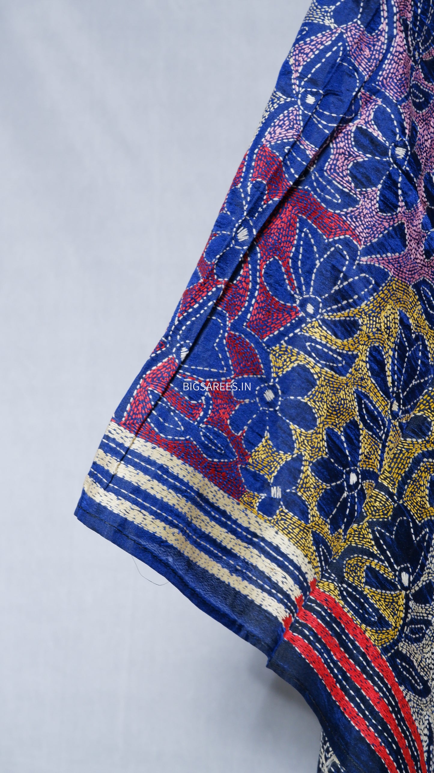 Kantha Art Silk Stole | Navy Blue | 22" |