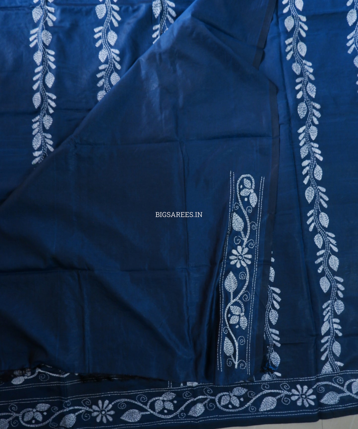 Kantha Stitch Hand Embroidered Saree | Blended Bangalore Silk / Art Silk | Blue