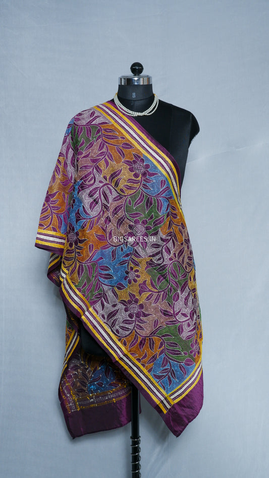 Kantha Art Silk Stole | Purple | 22" |