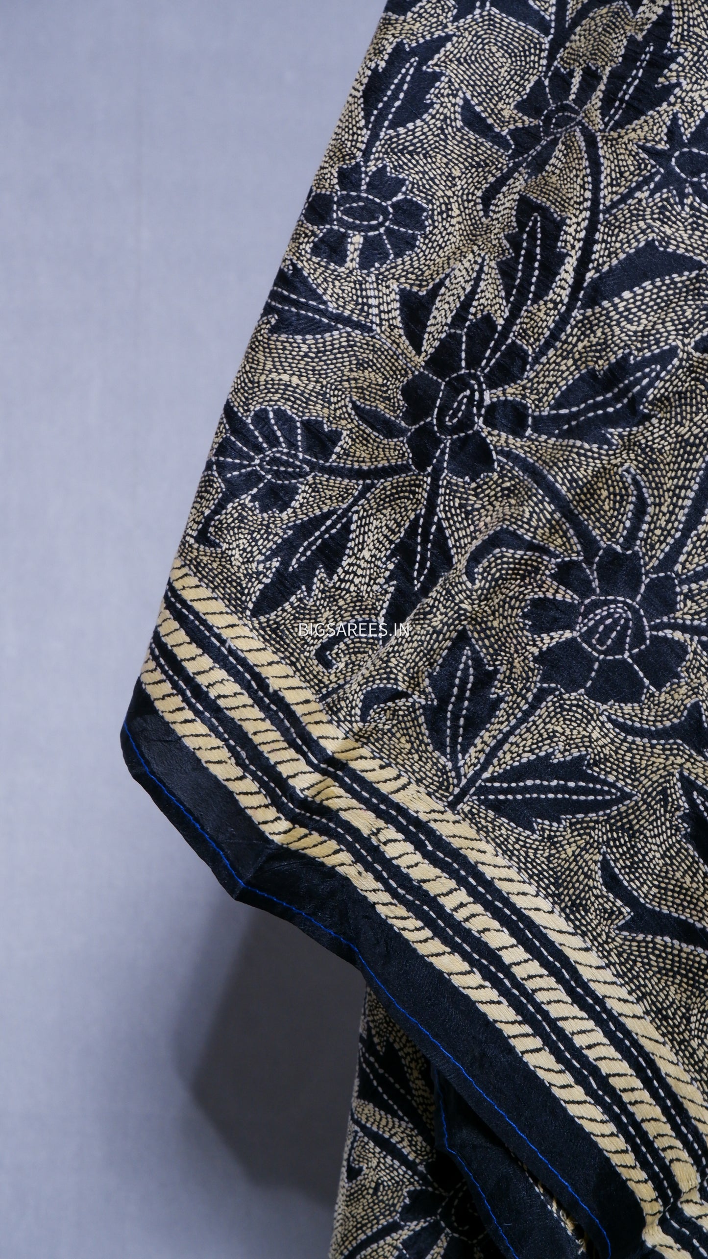 Kantha Art Silk Stole | Dark Navy Blue | 22" |