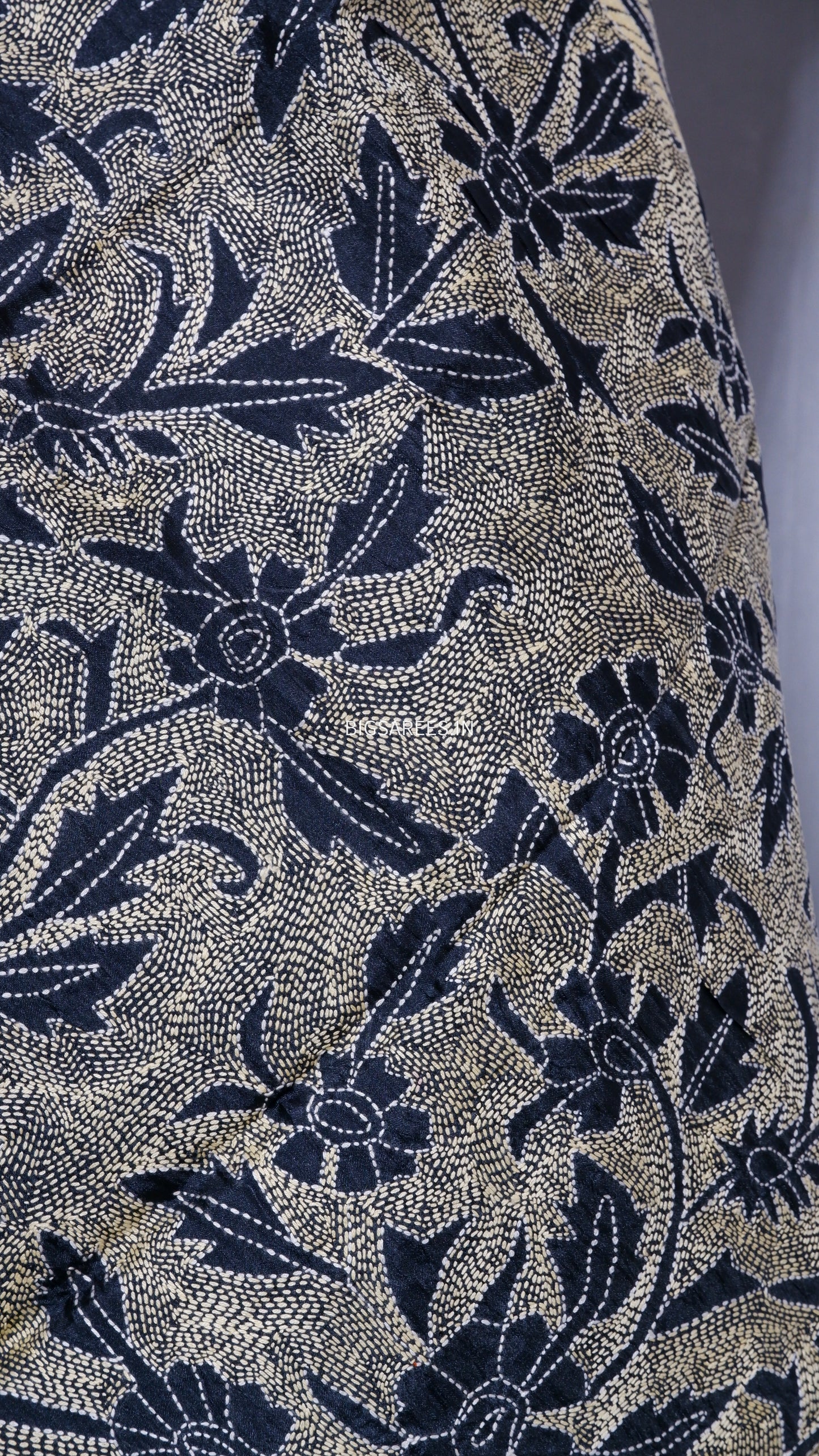 Kantha Art Silk Stole | Dark Navy Blue | 22" |