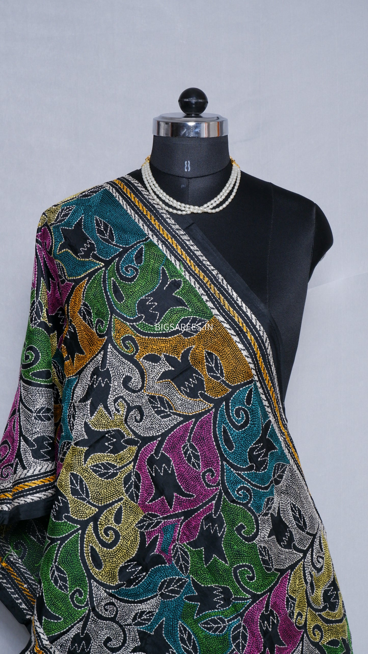 Kantha Art Silk Stole | Black | 22" |