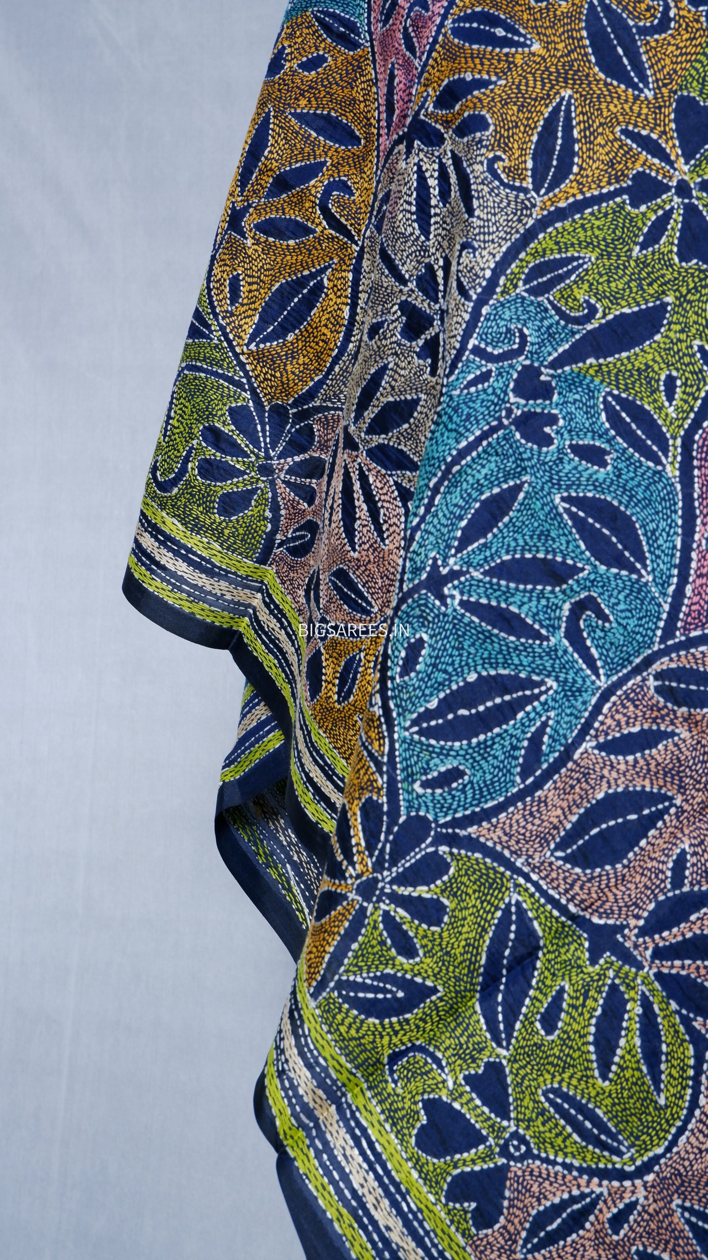 Kantha Art Silk Stole | Dark Navy Blue | 22" |