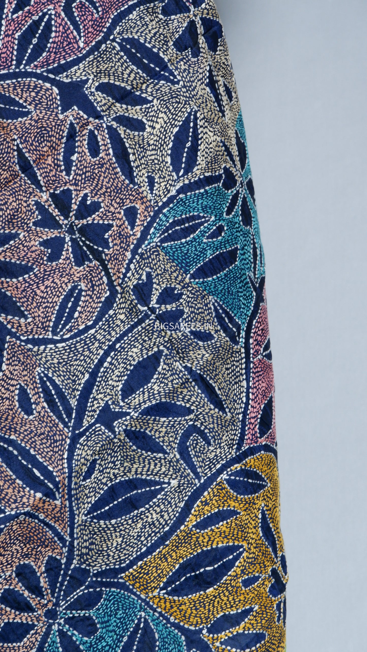 Kantha Art Silk Stole | Dark Navy Blue | 22" |