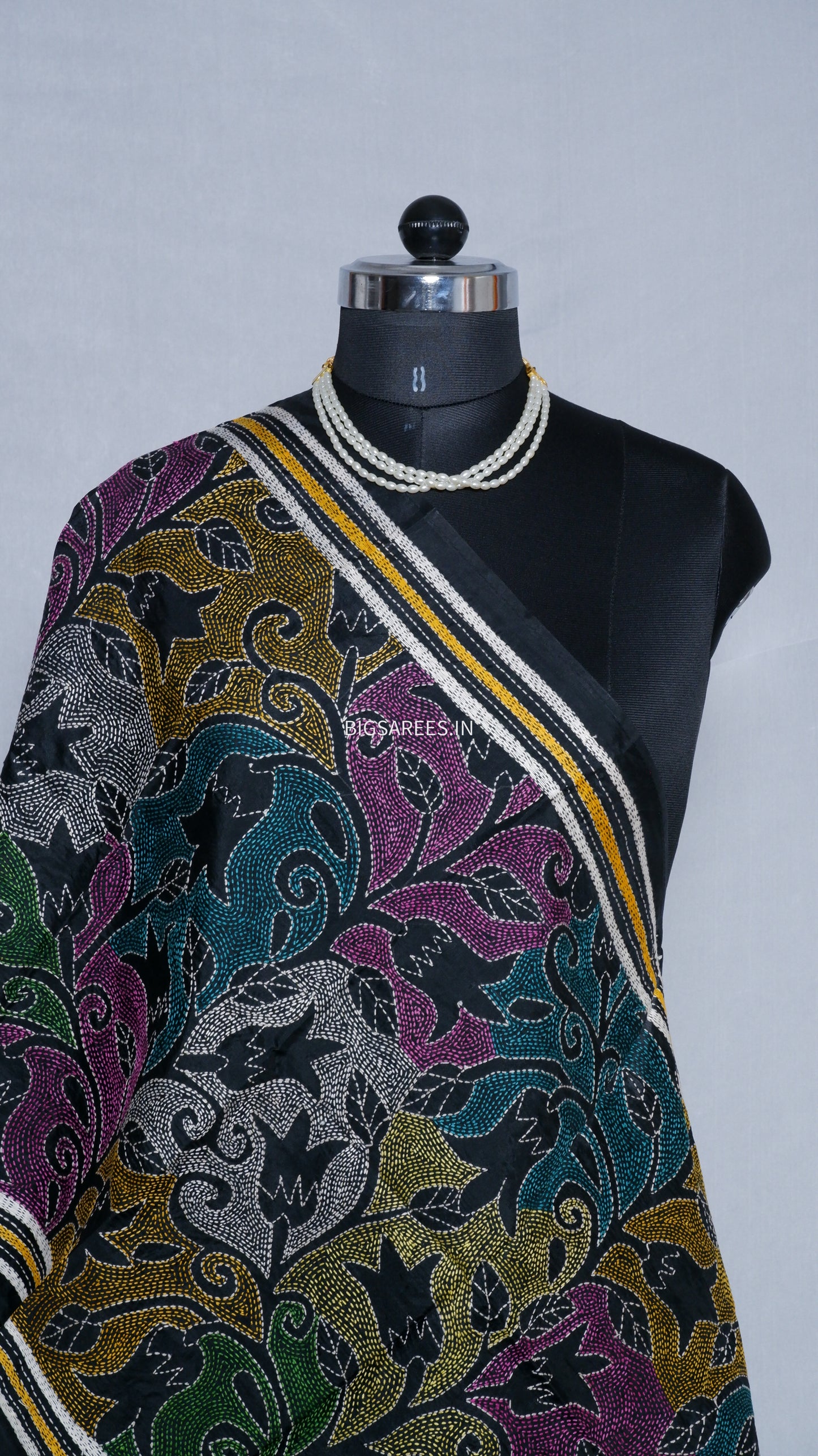 Kantha Art Silk Stole | Black | 22" |