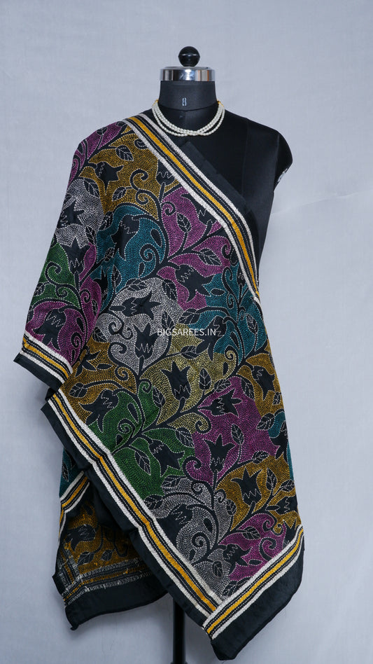 Kantha Art Silk Stole | Black | 22" |