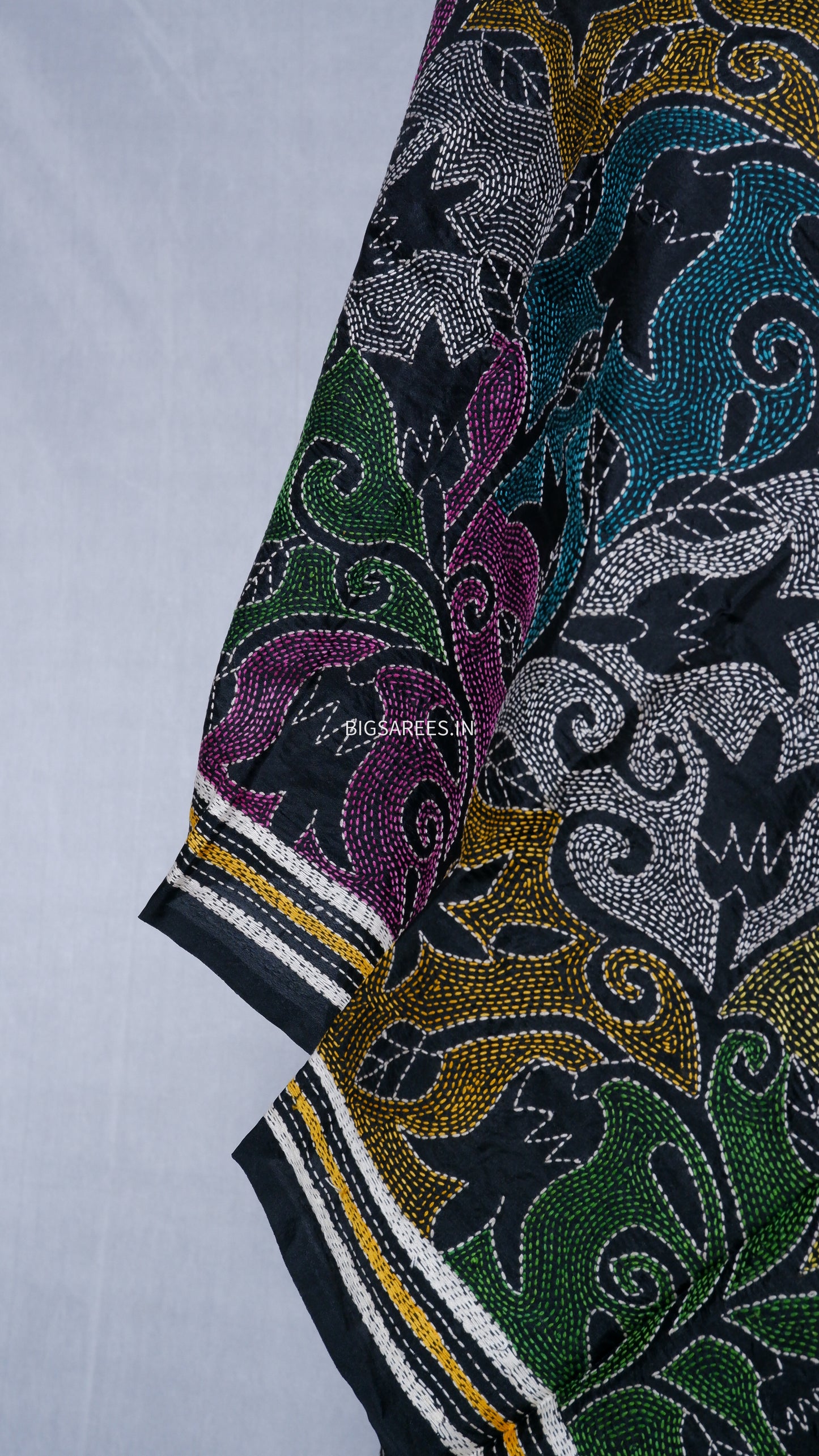 Kantha Art Silk Stole | Black | 22" |