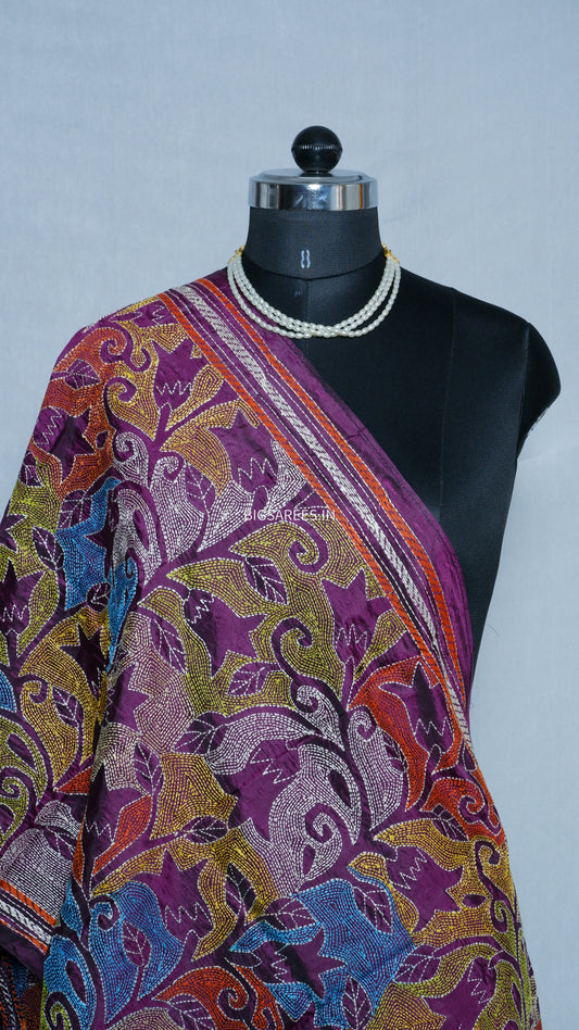 Kantha Art Silk Stole | Purple | 22" |