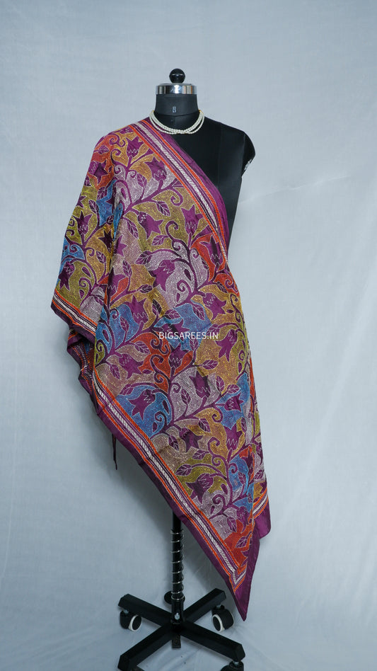 Kantha Art Silk Stole | Purple | 22" |