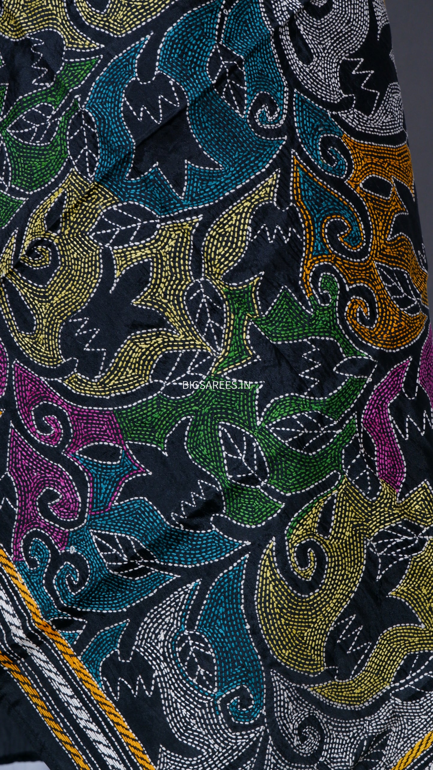 Kantha Art Silk Stole | Black | 22" |