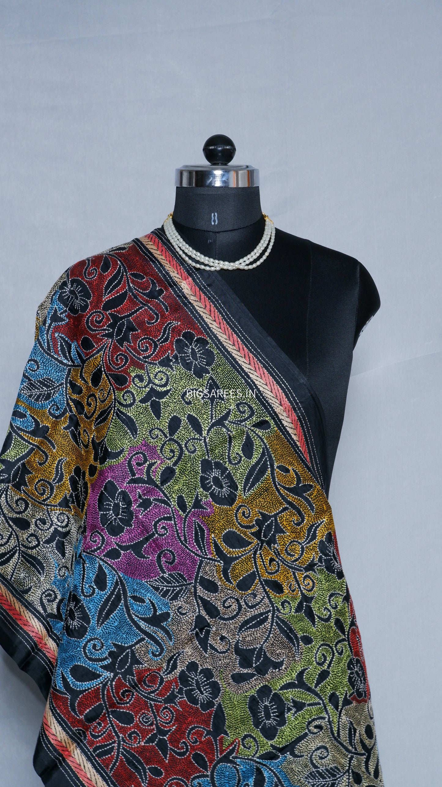 Kantha Art Silk Stole | Black | 22" |