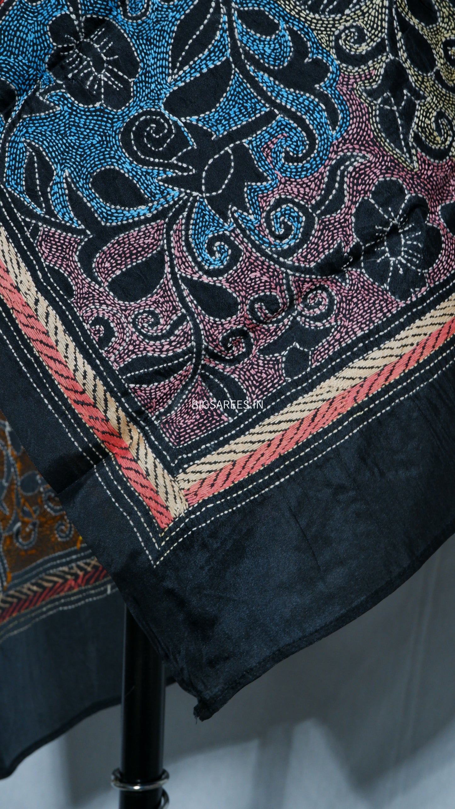 Kantha Art Silk Stole | Black | 22" |