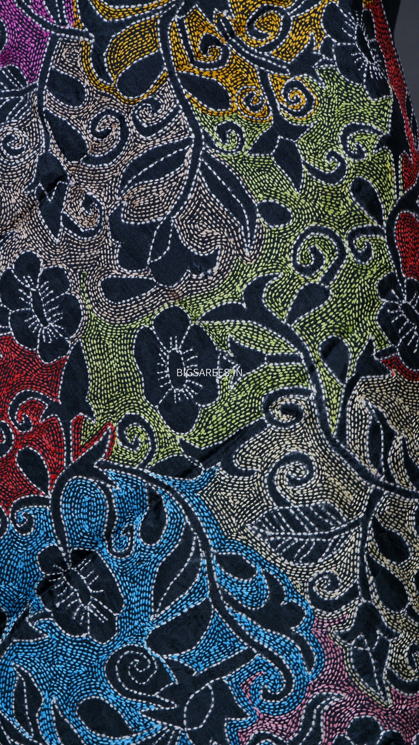 Kantha Art Silk Stole | Black | 22" |