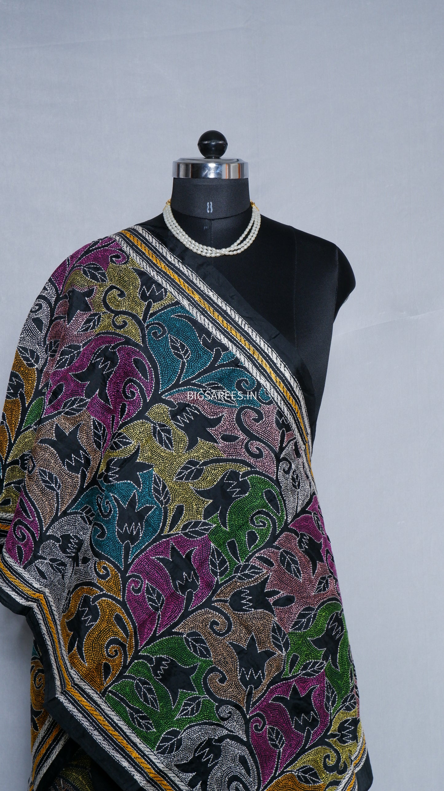 Kantha Art Silk Stole | Black | 22" |