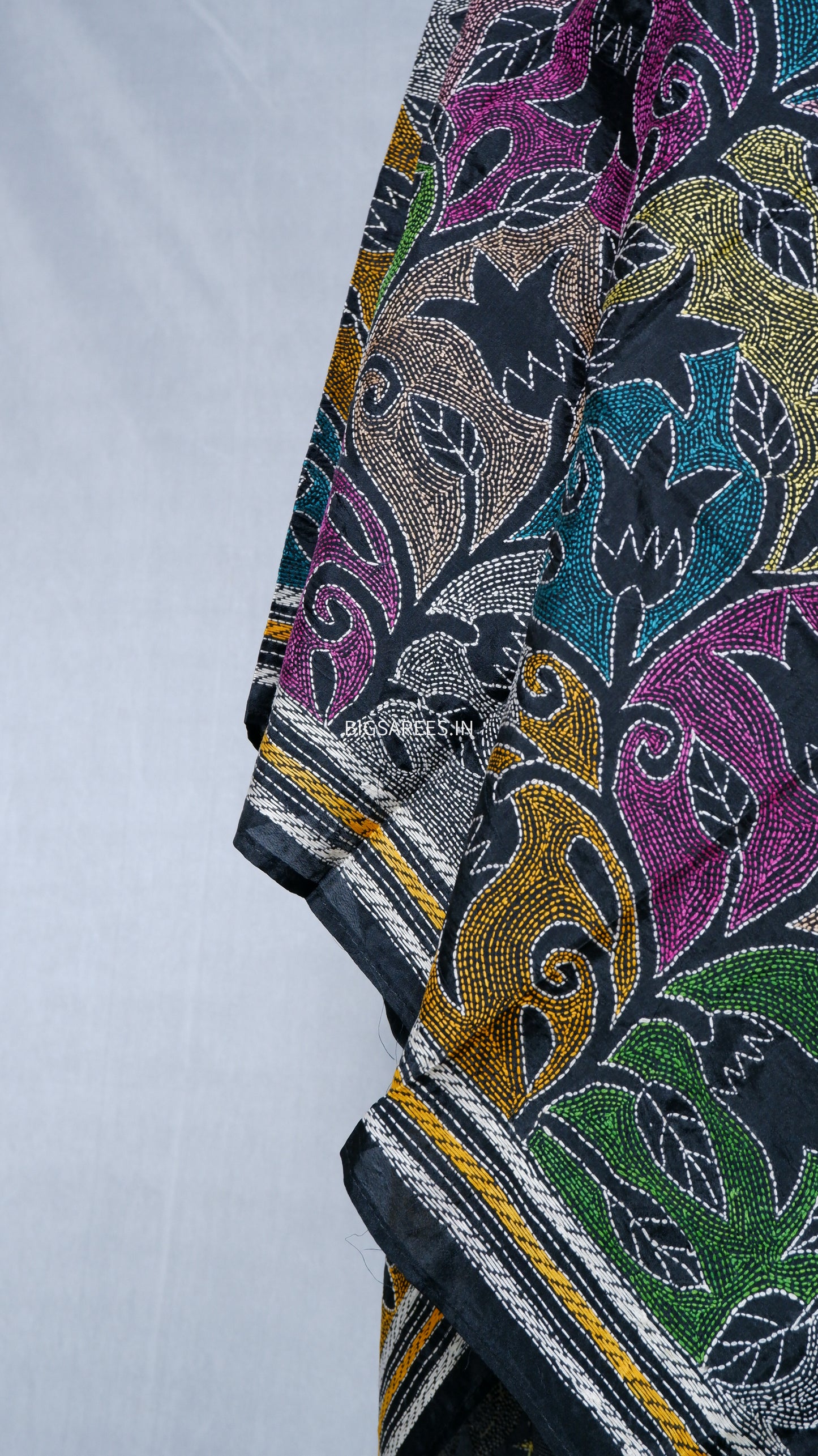 Kantha Art Silk Stole | Black | 22" |