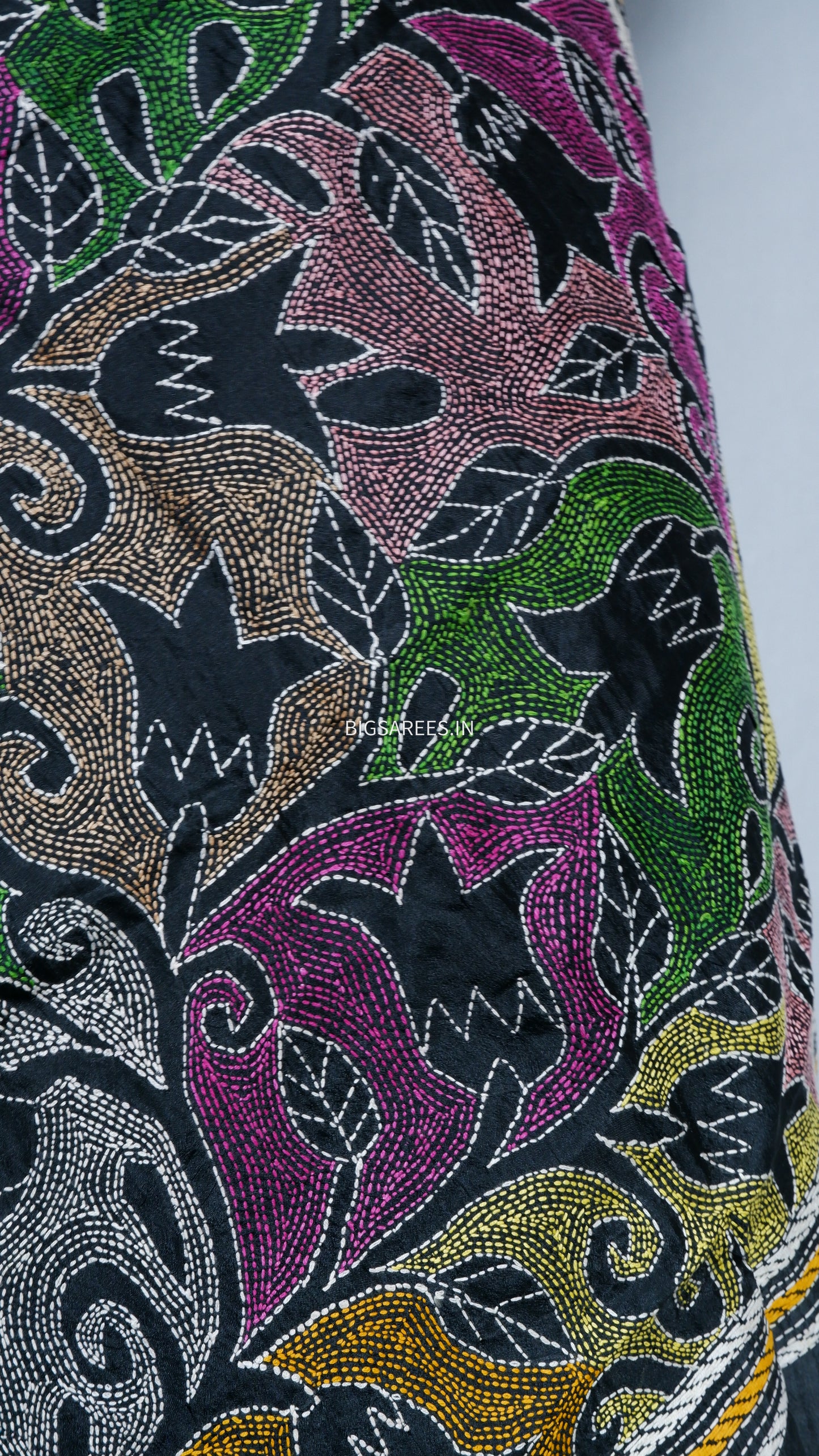 Kantha Art Silk Stole | Black | 22" |