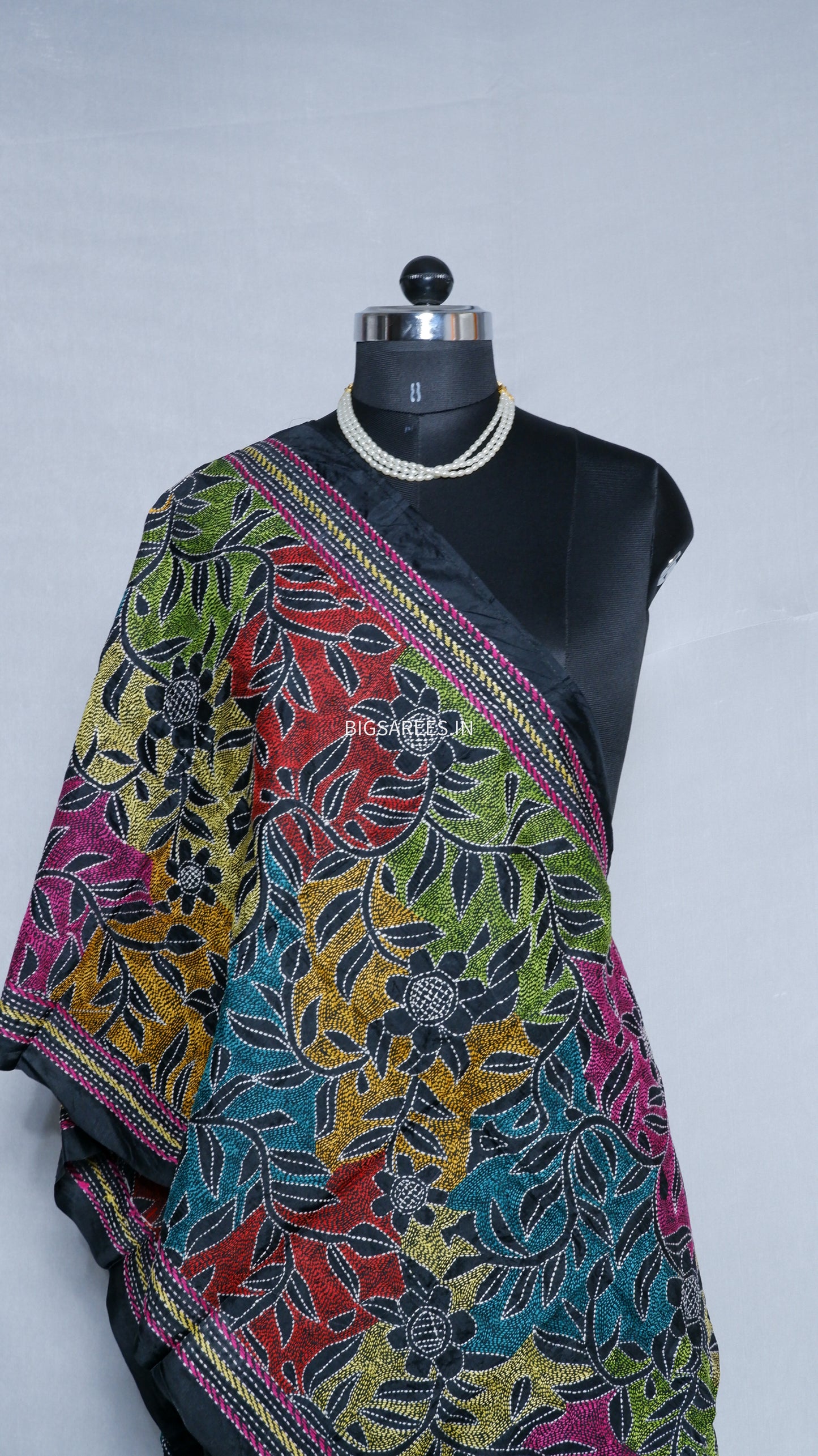 Kantha Art Silk Stole | Black | 22" |