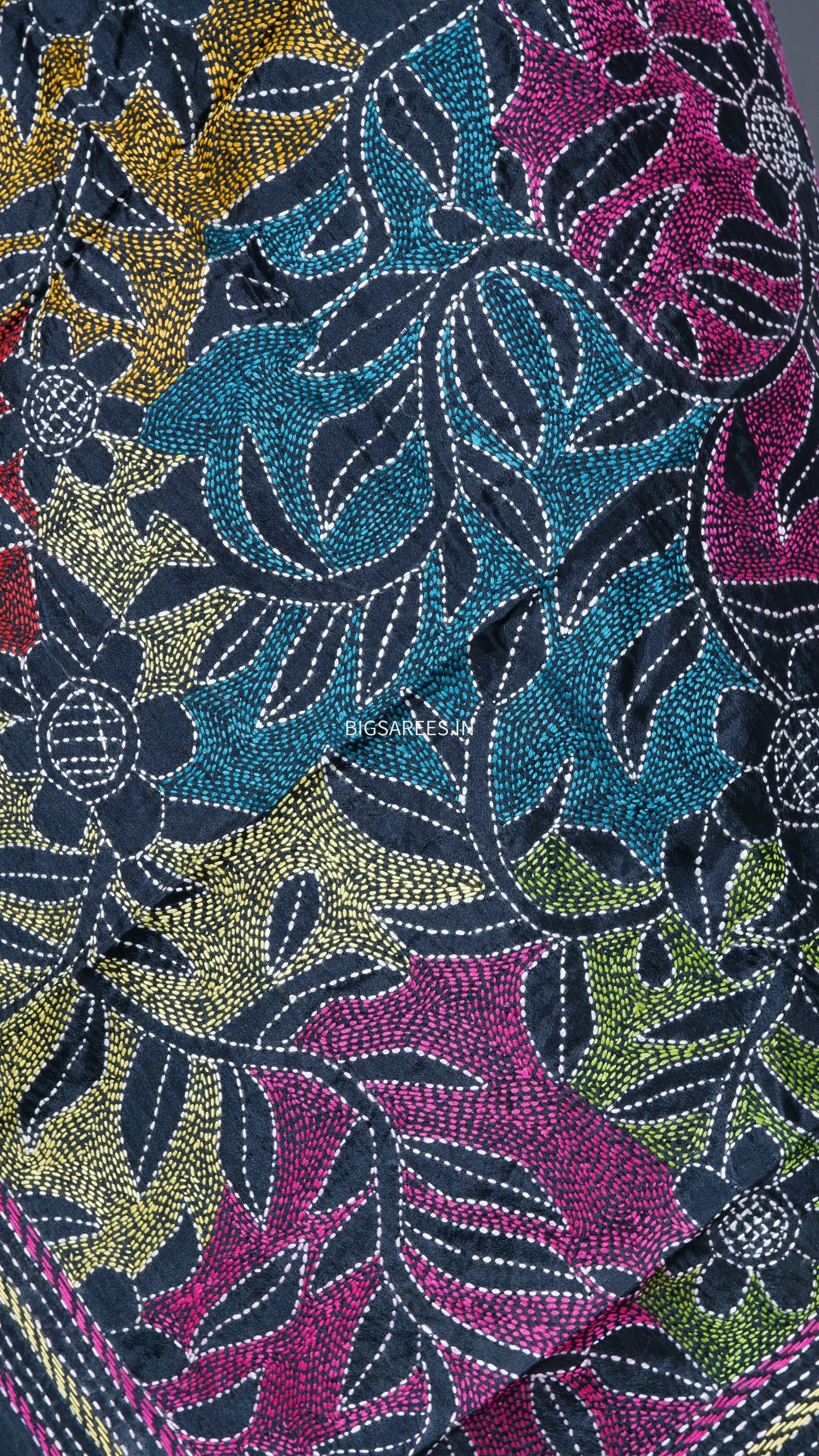 Kantha Art Silk Stole | Black | 22" |