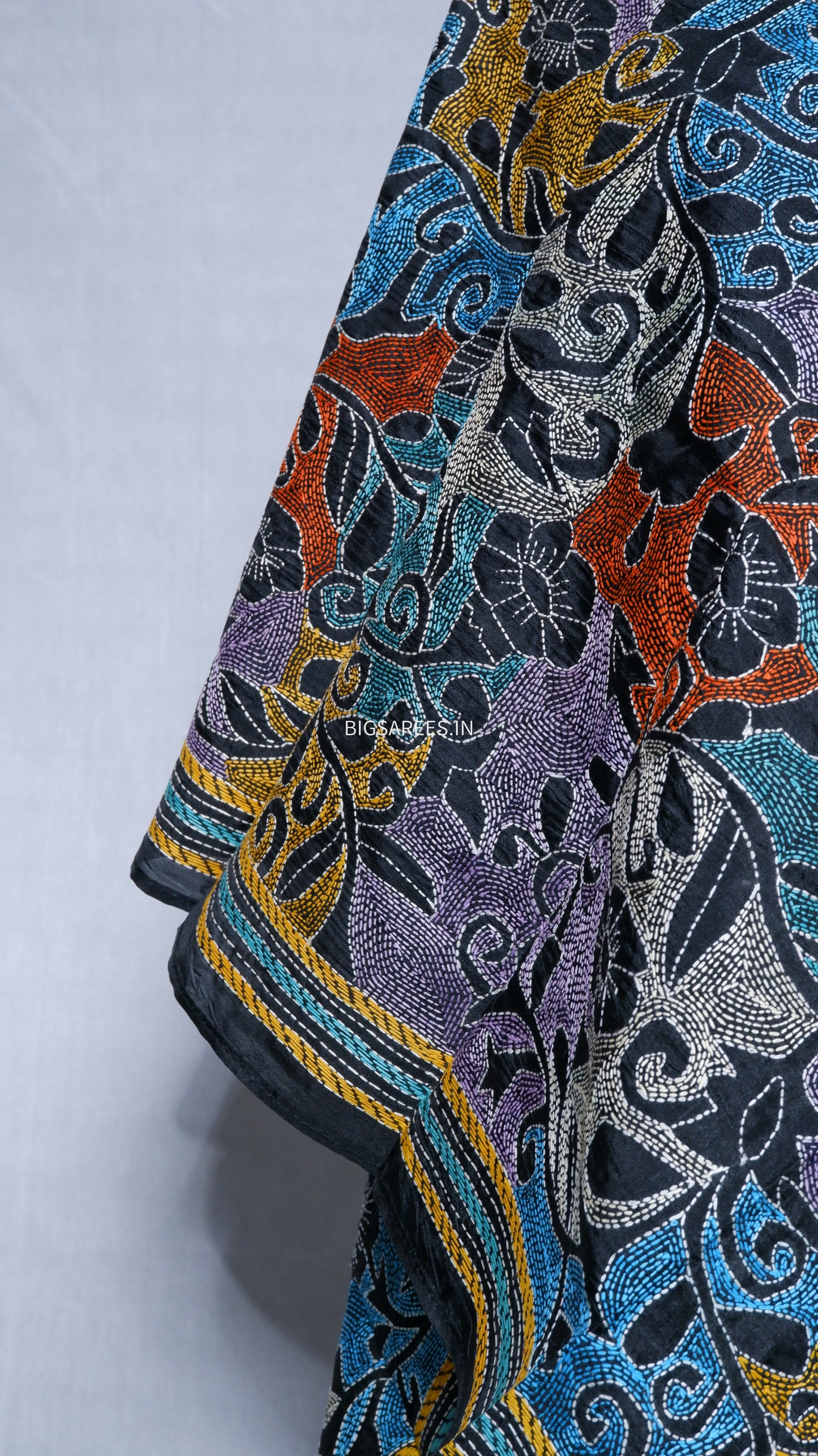 Kantha Art Silk Stole | Black | 22" |