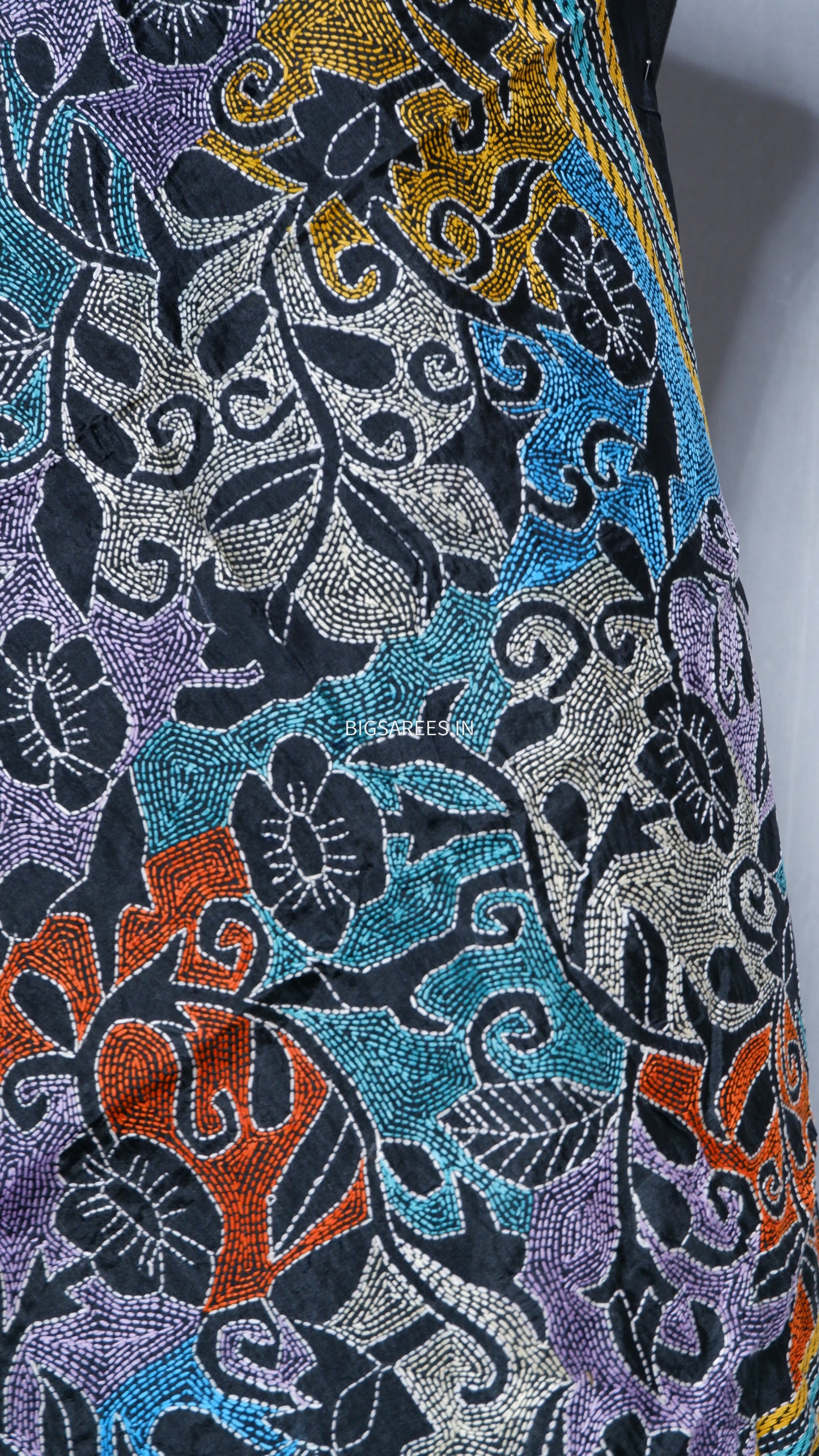 Kantha Art Silk Stole | Black | 22" |