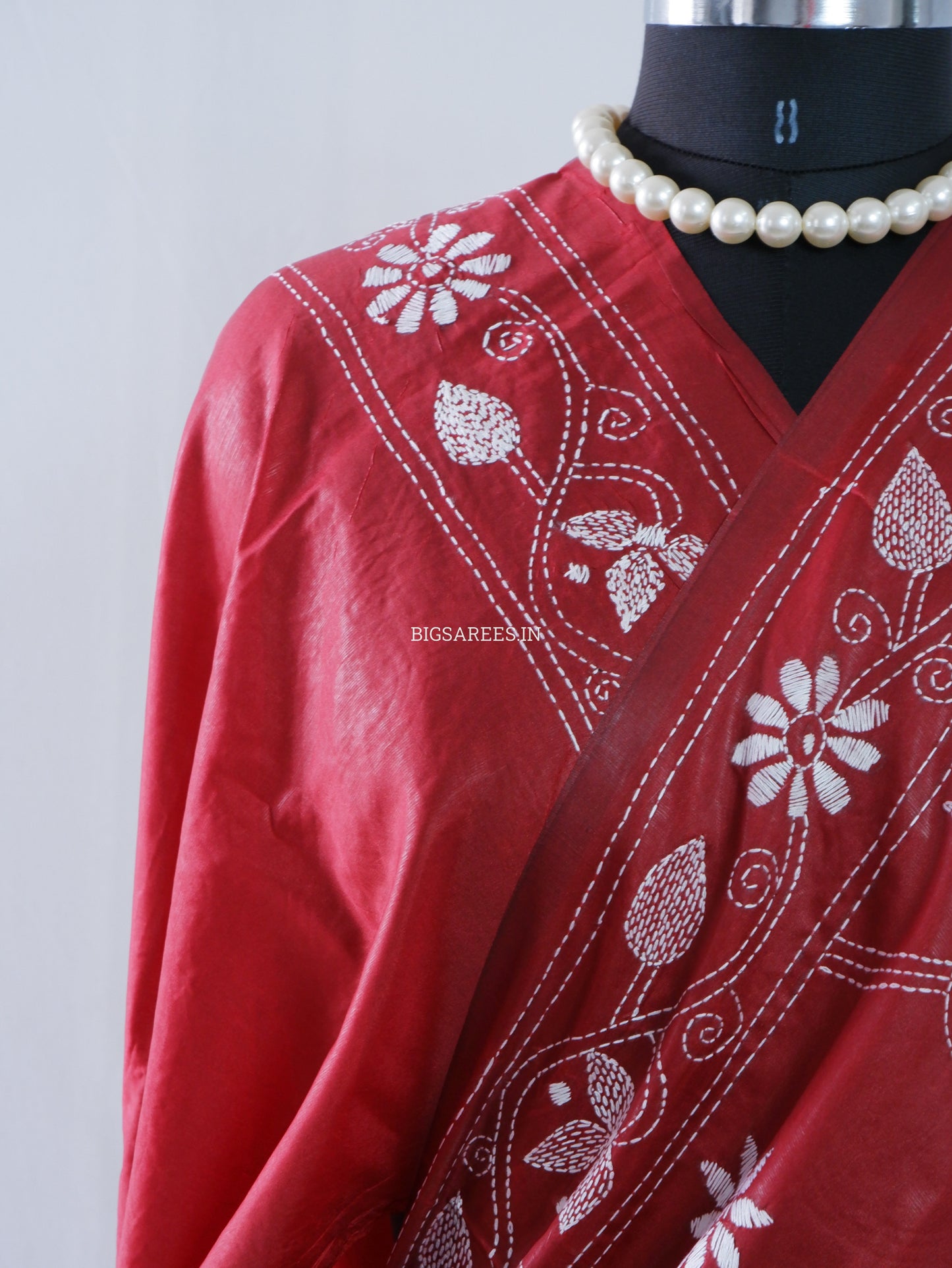 Kantha Stitch Hand Embroidered Saree | Blended Bangalore Silk / Art Silk | Maroon