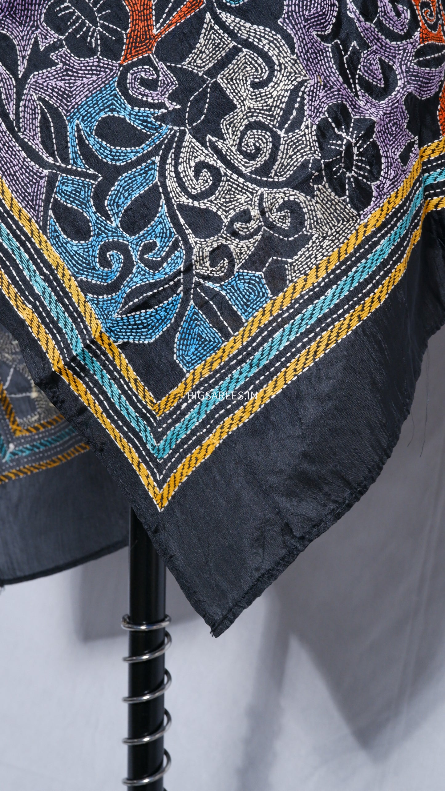 Kantha Art Silk Stole | Black | 22" |
