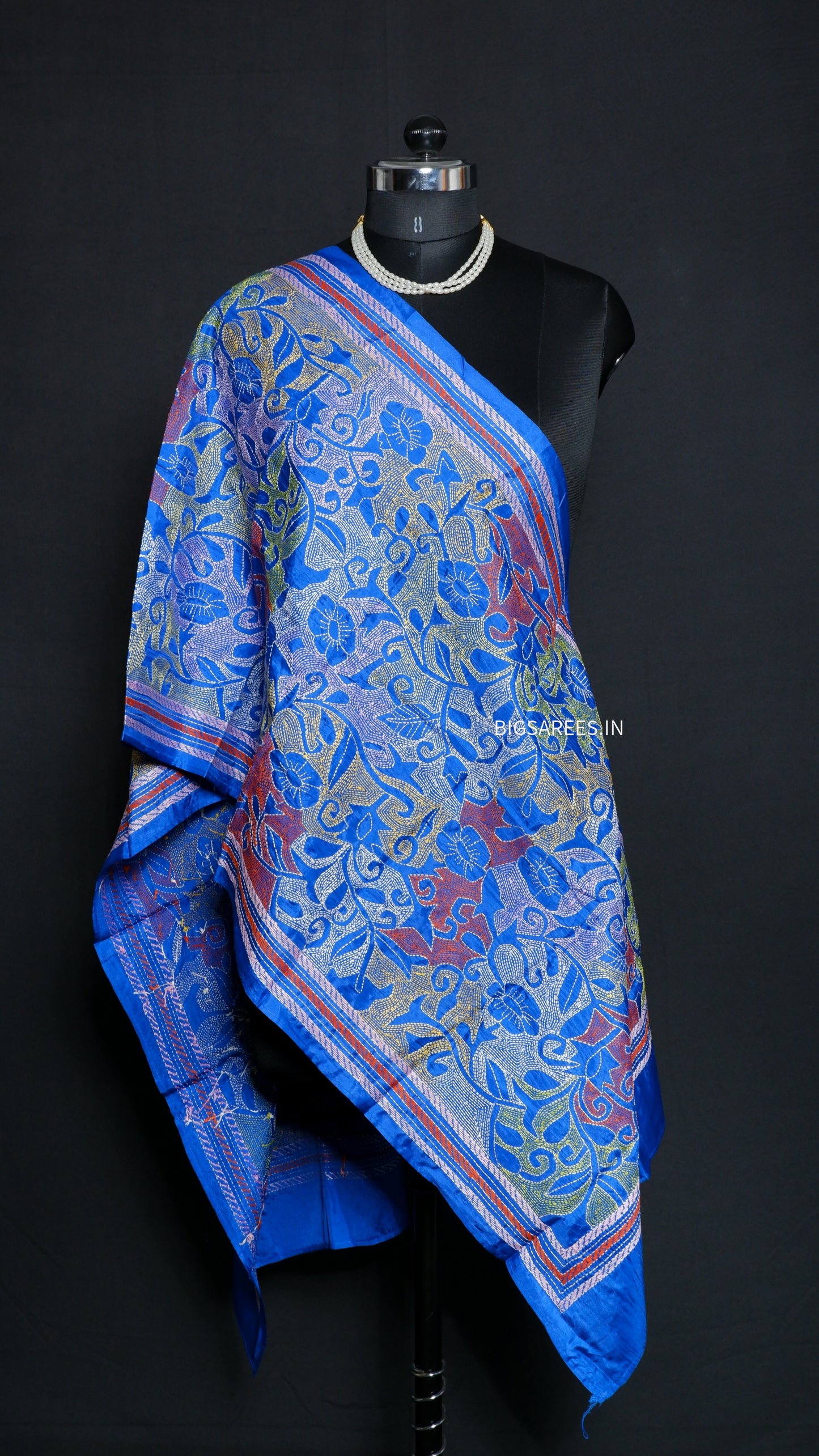 Kantha Art Silk Stole| Blue |22"|