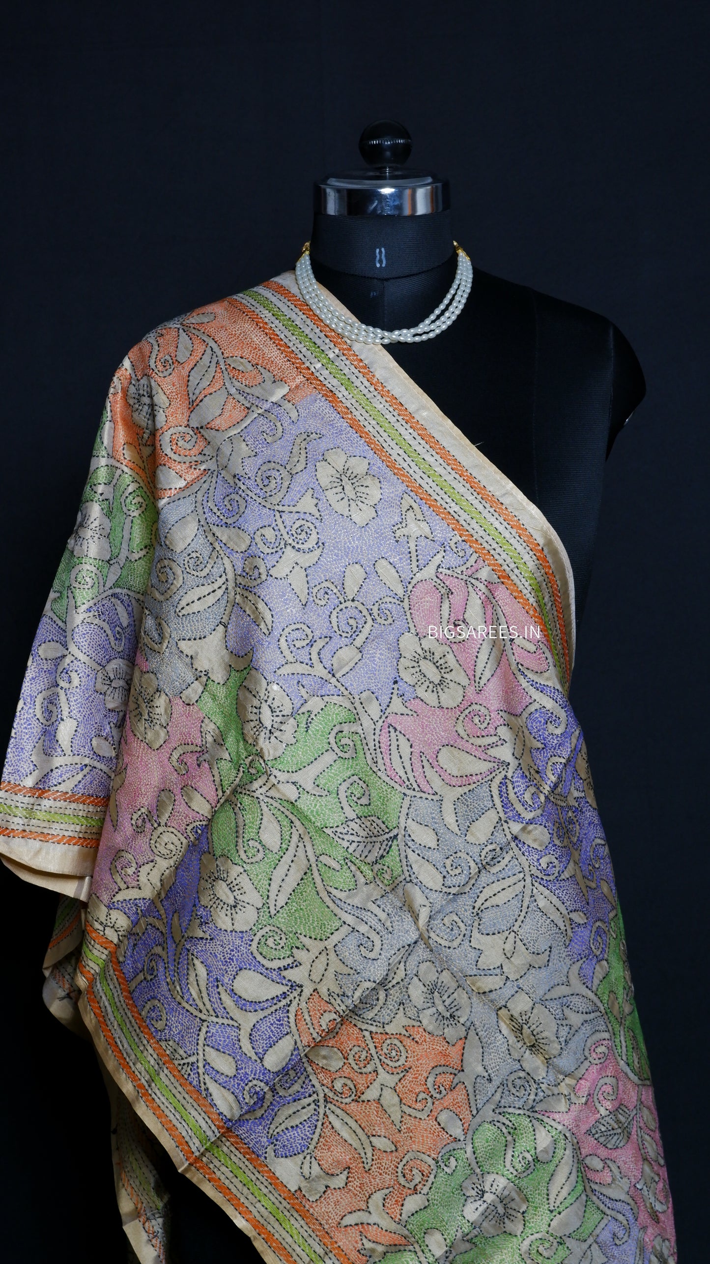 Kantha Art Silk Stole | Khaki | 22" |