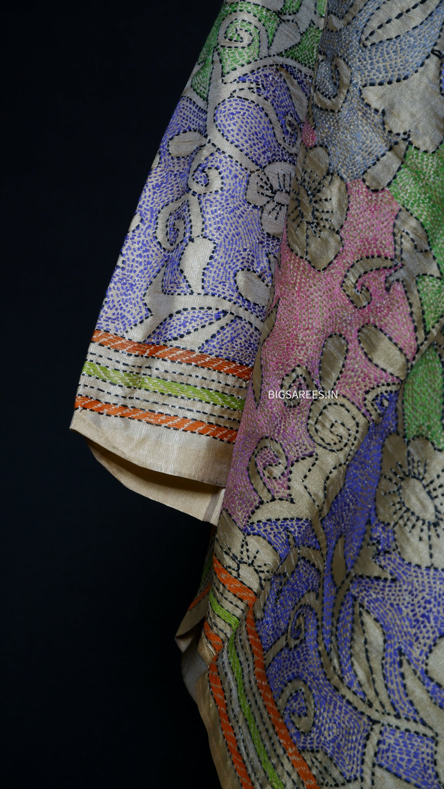 Kantha Art Silk Stole | Khaki | 22" |