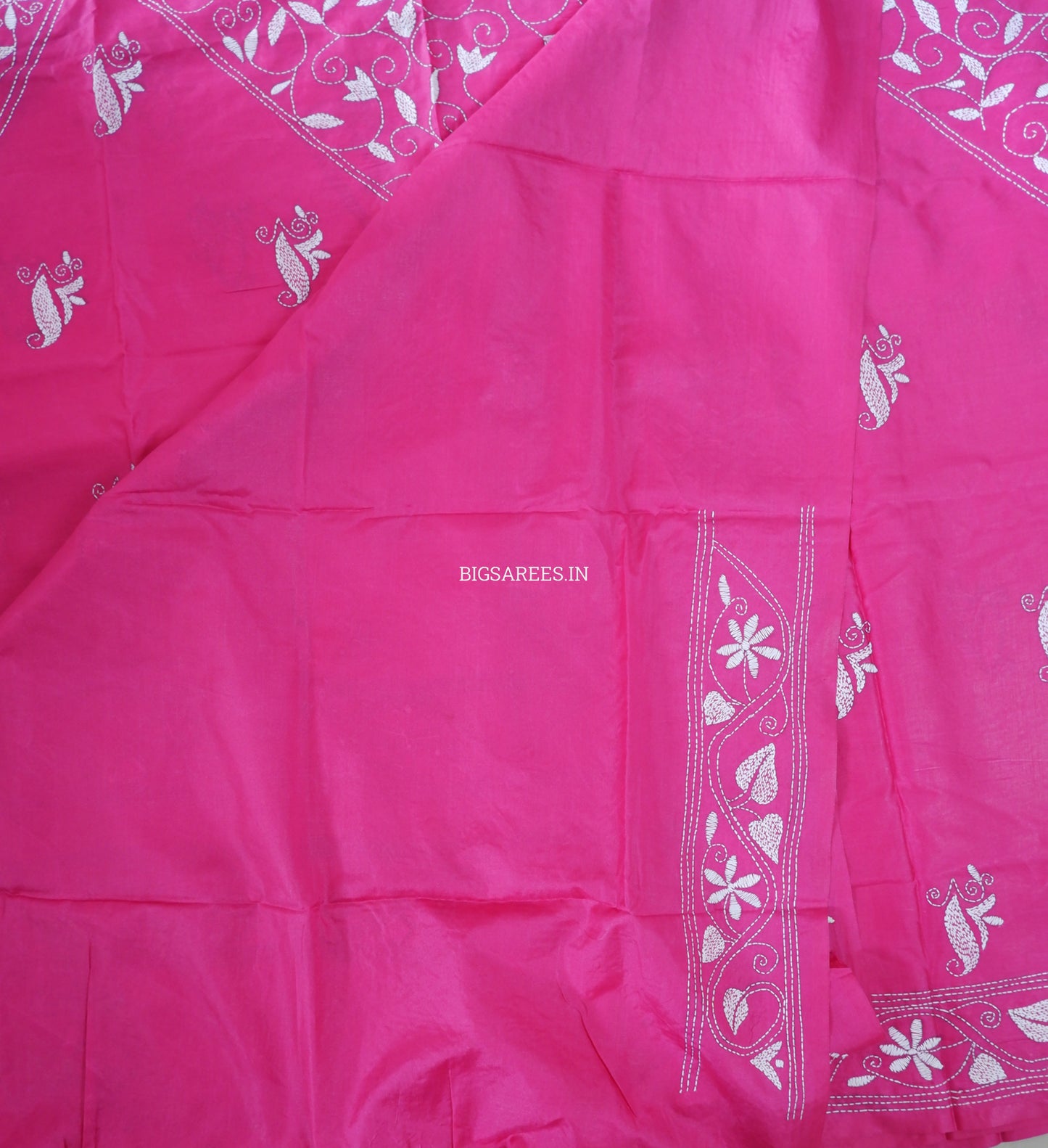 Kantha Stitch Hand Embroidered Saree | Blended Bangalore Silk / Art Silk | Pink