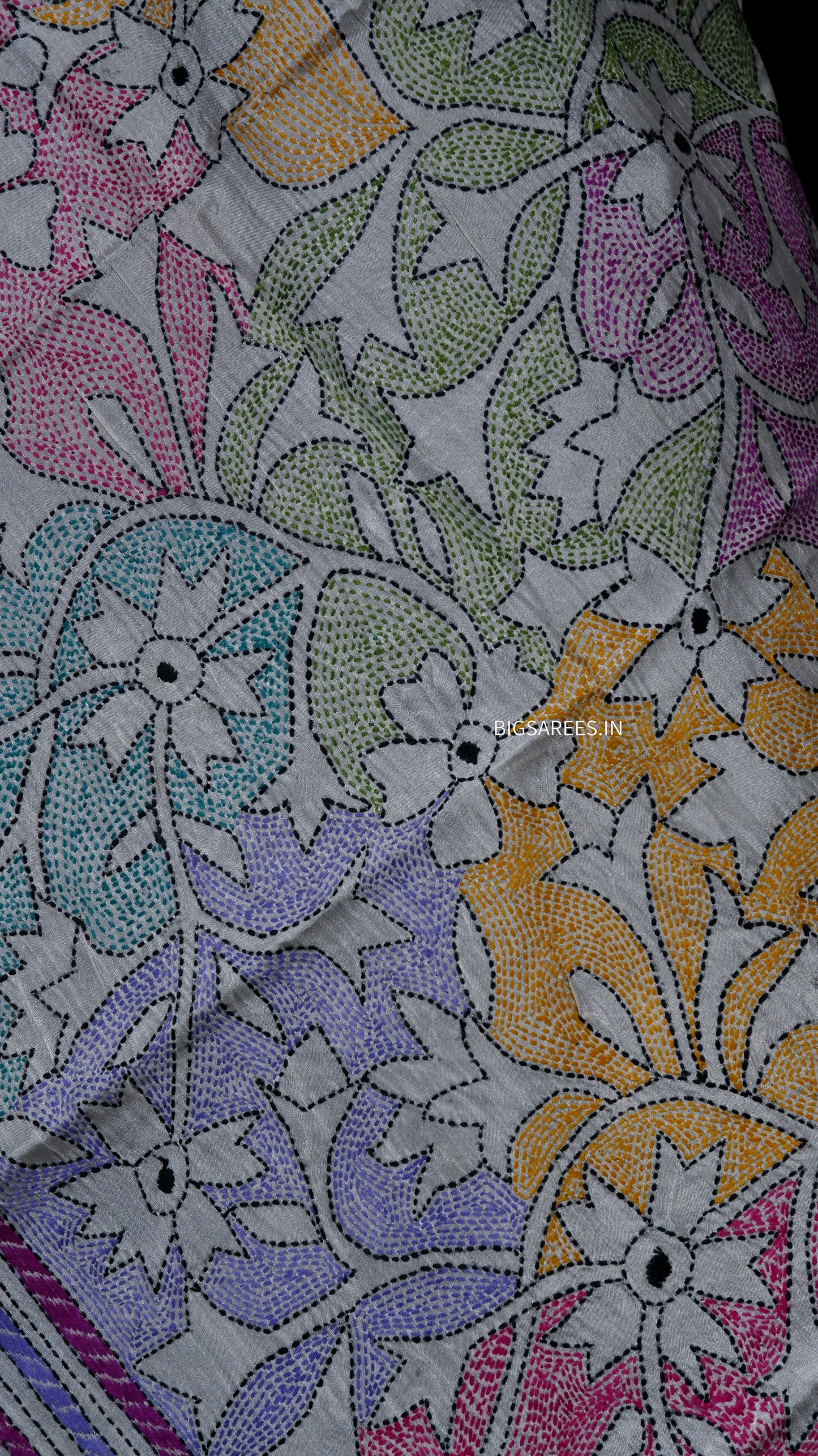 Kantha Art Silk Stole | White | 22" |