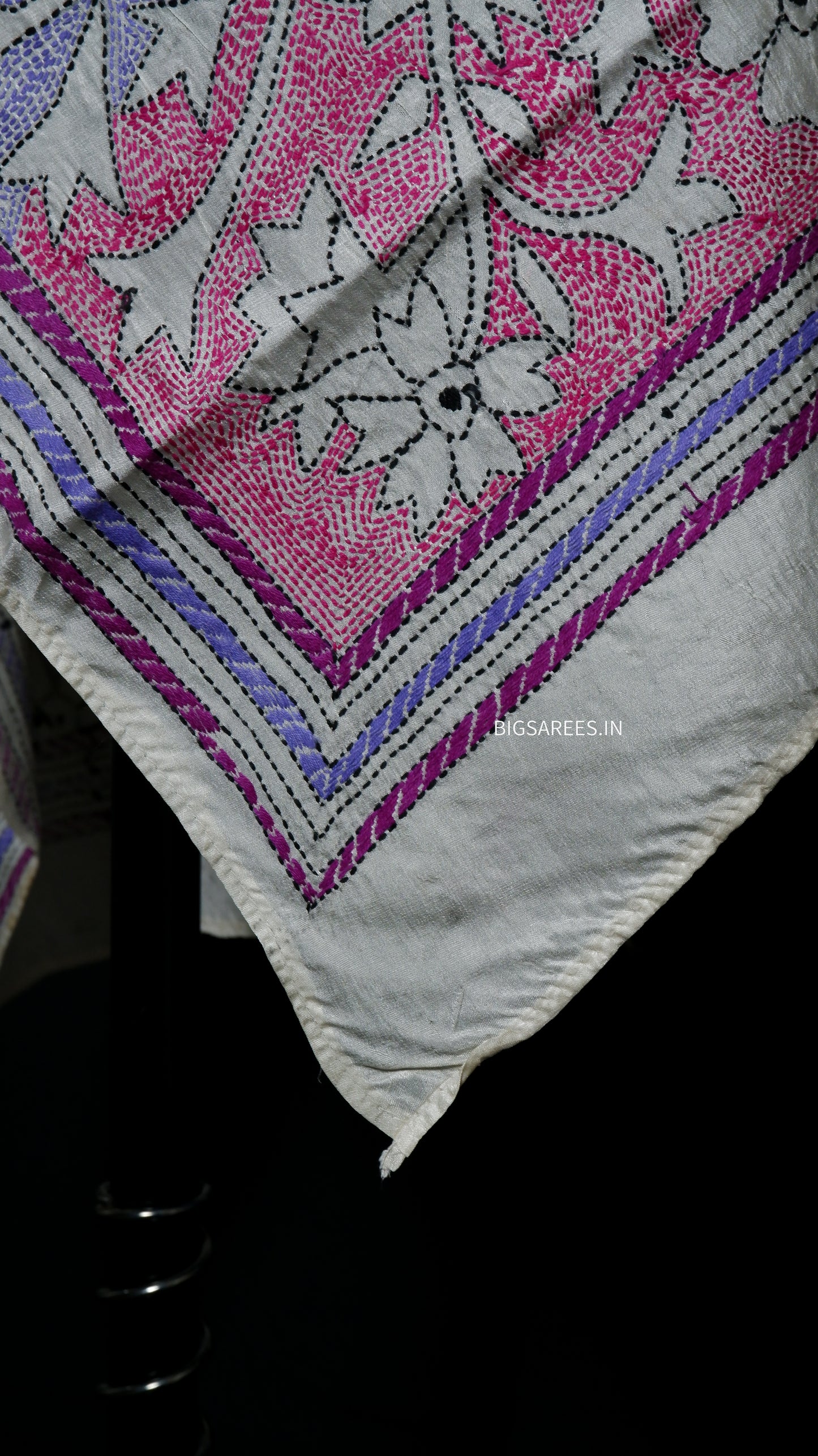 Kantha Art Silk Stole | White | 22" |
