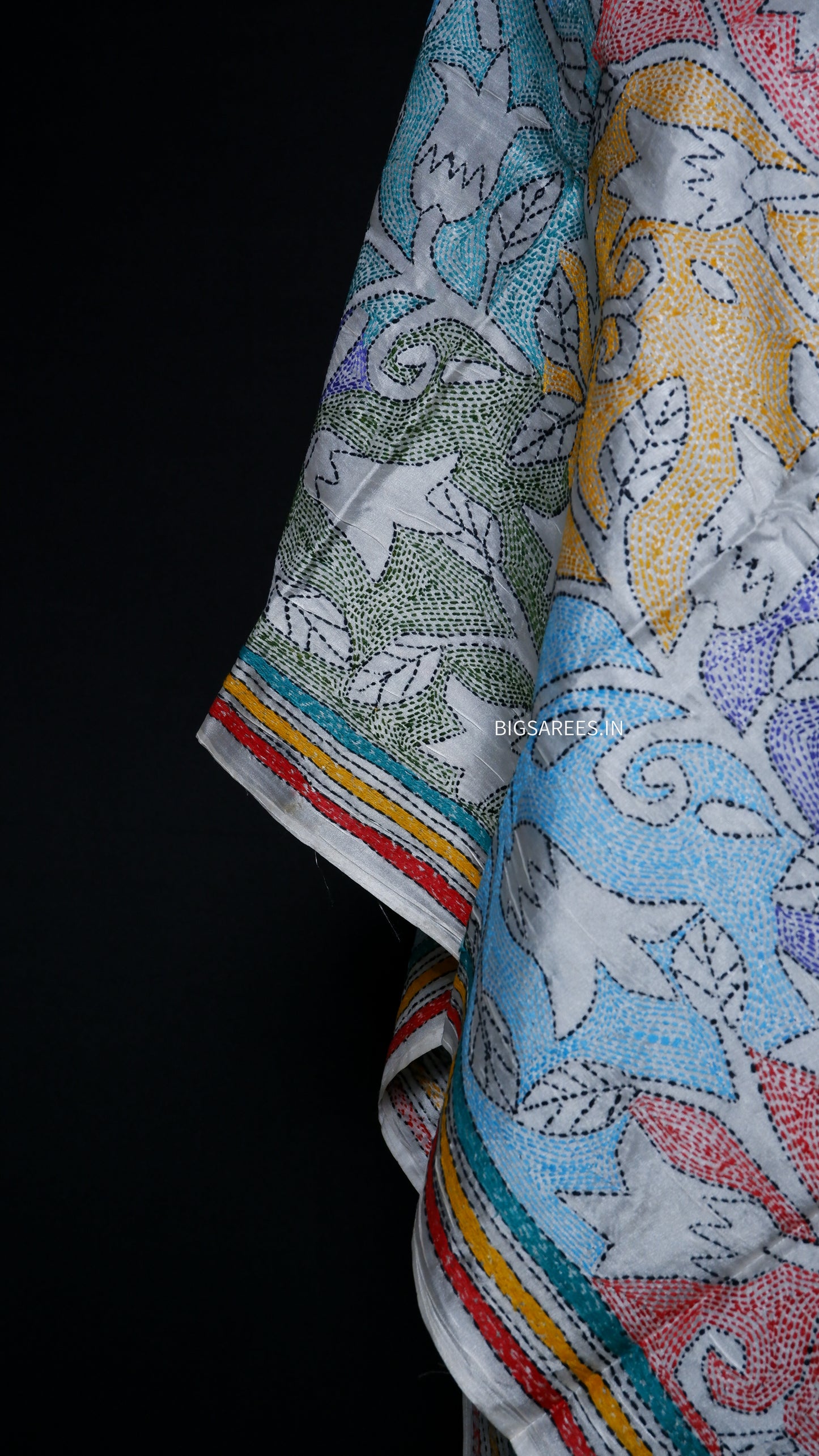 Kantha Art Silk Stole | White | 22" |