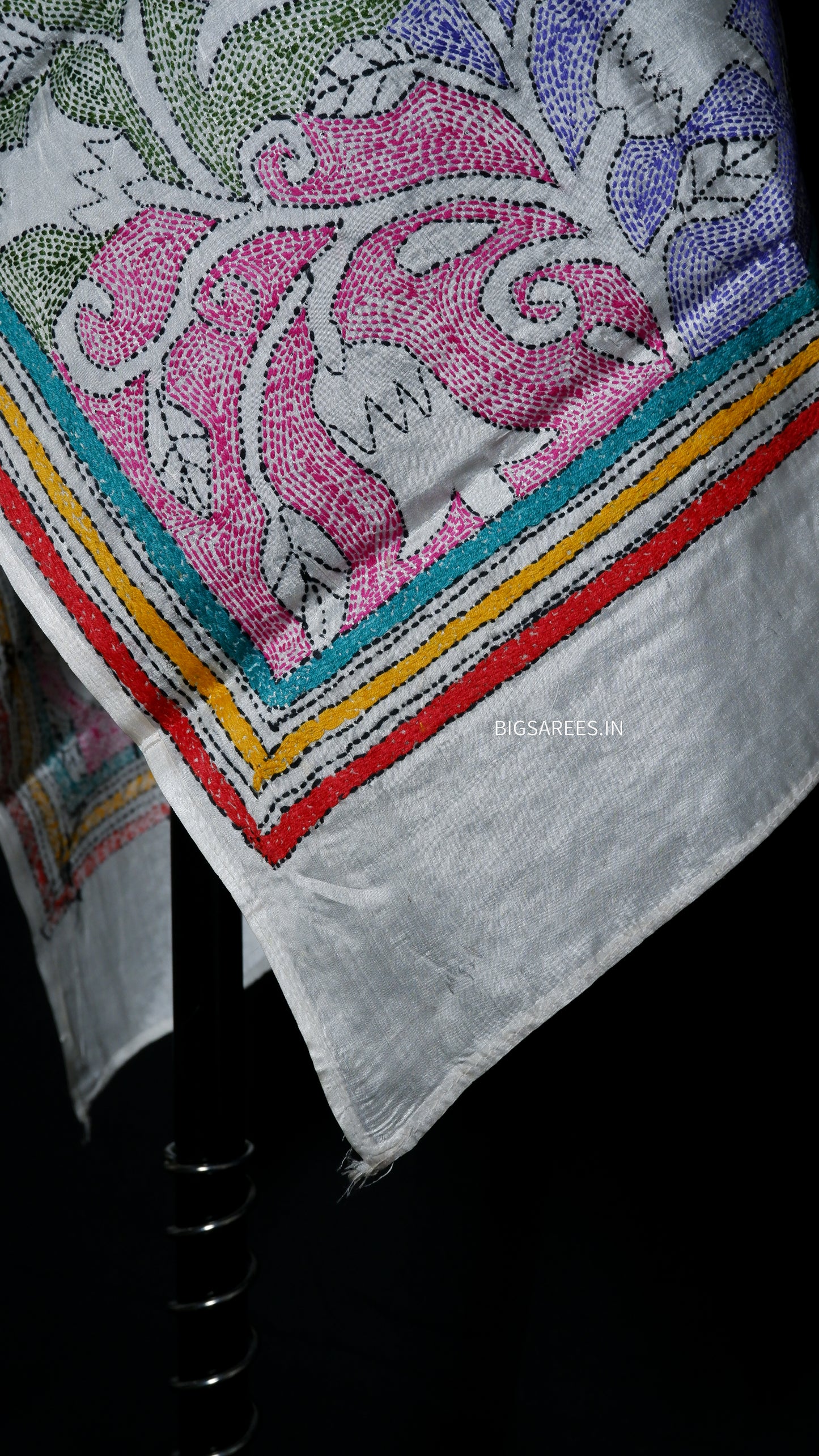 Kantha Art Silk Stole | White | 22" |