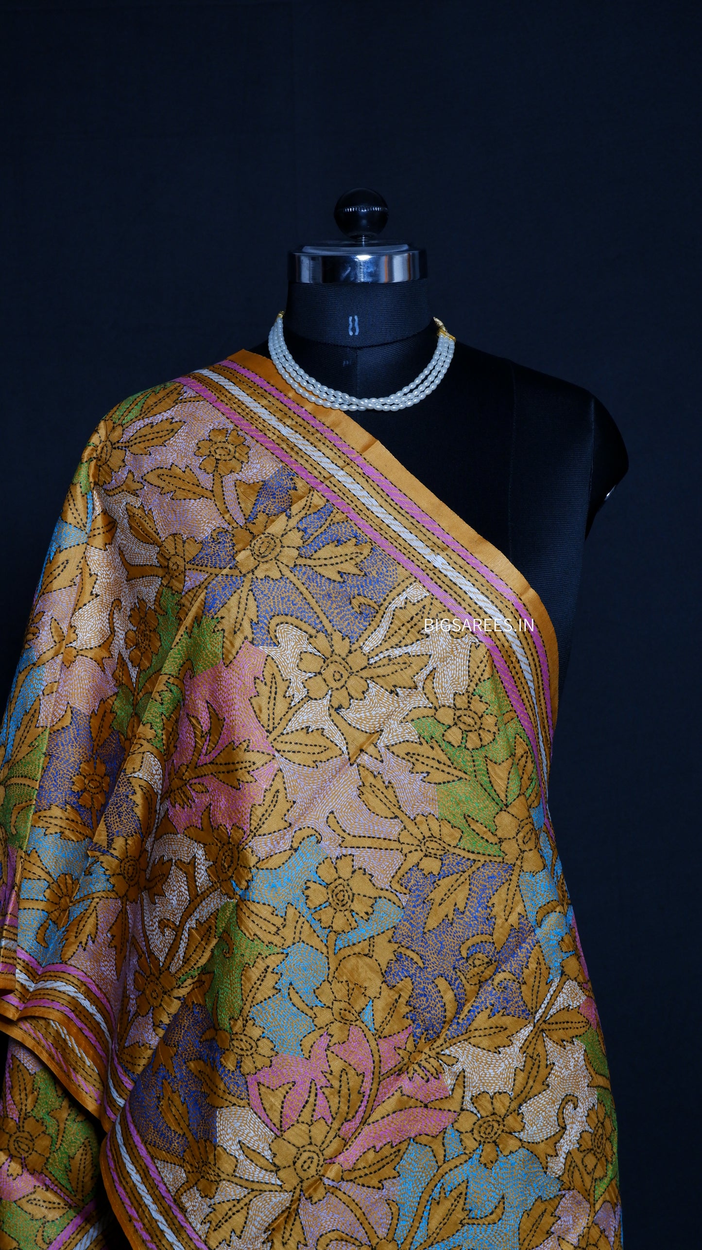 Kantha Art Silk Stole | Mustard | 22" |