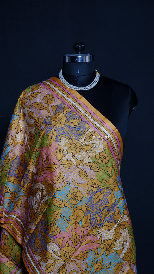 Kantha Art Silk Stole | Mustard | 22" |