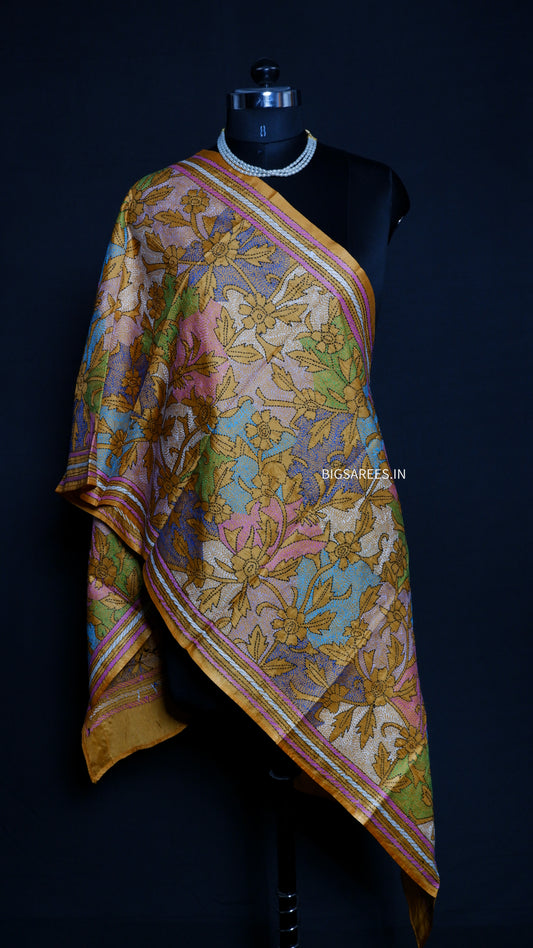 Kantha Art Silk Stole | Mustard | 22" |